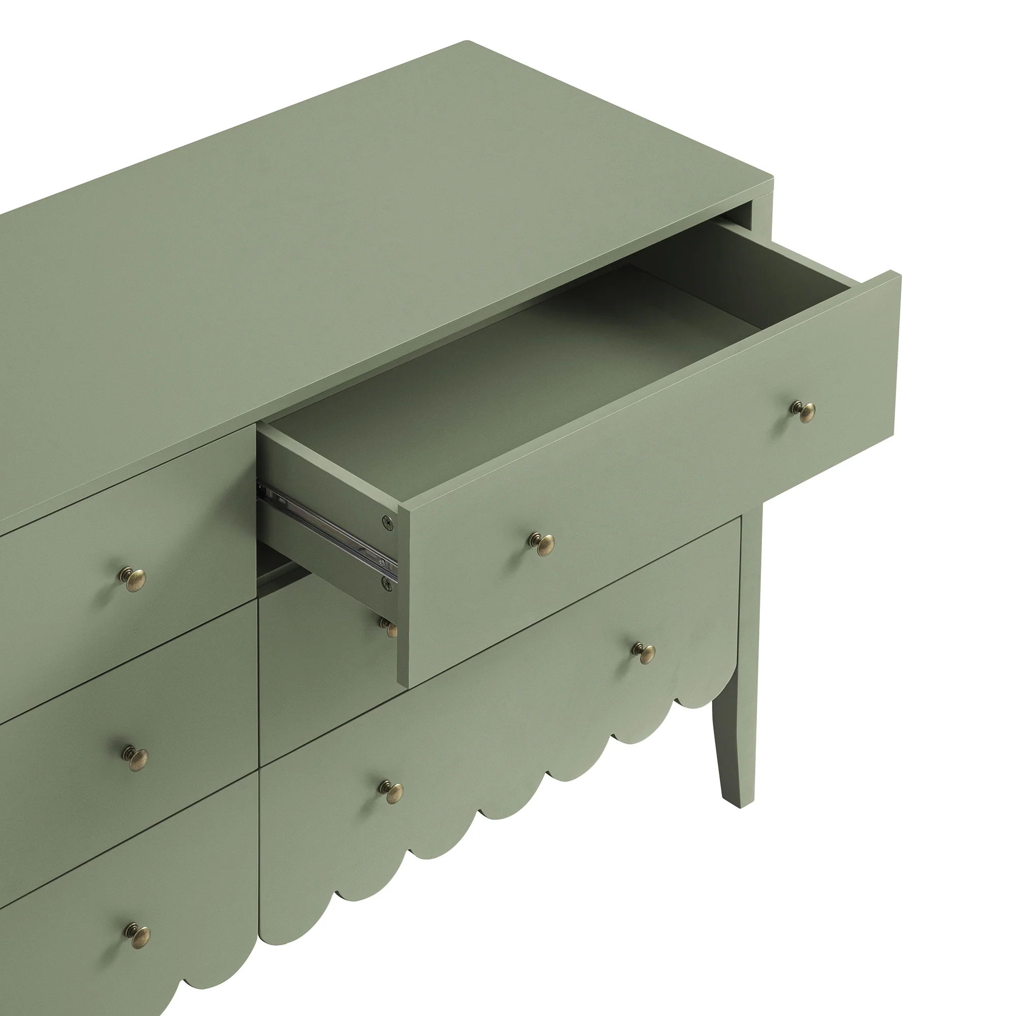 Henley Scalloped Edge 6 Drawer 140cm Wide Chest, Sage Green - Image 13