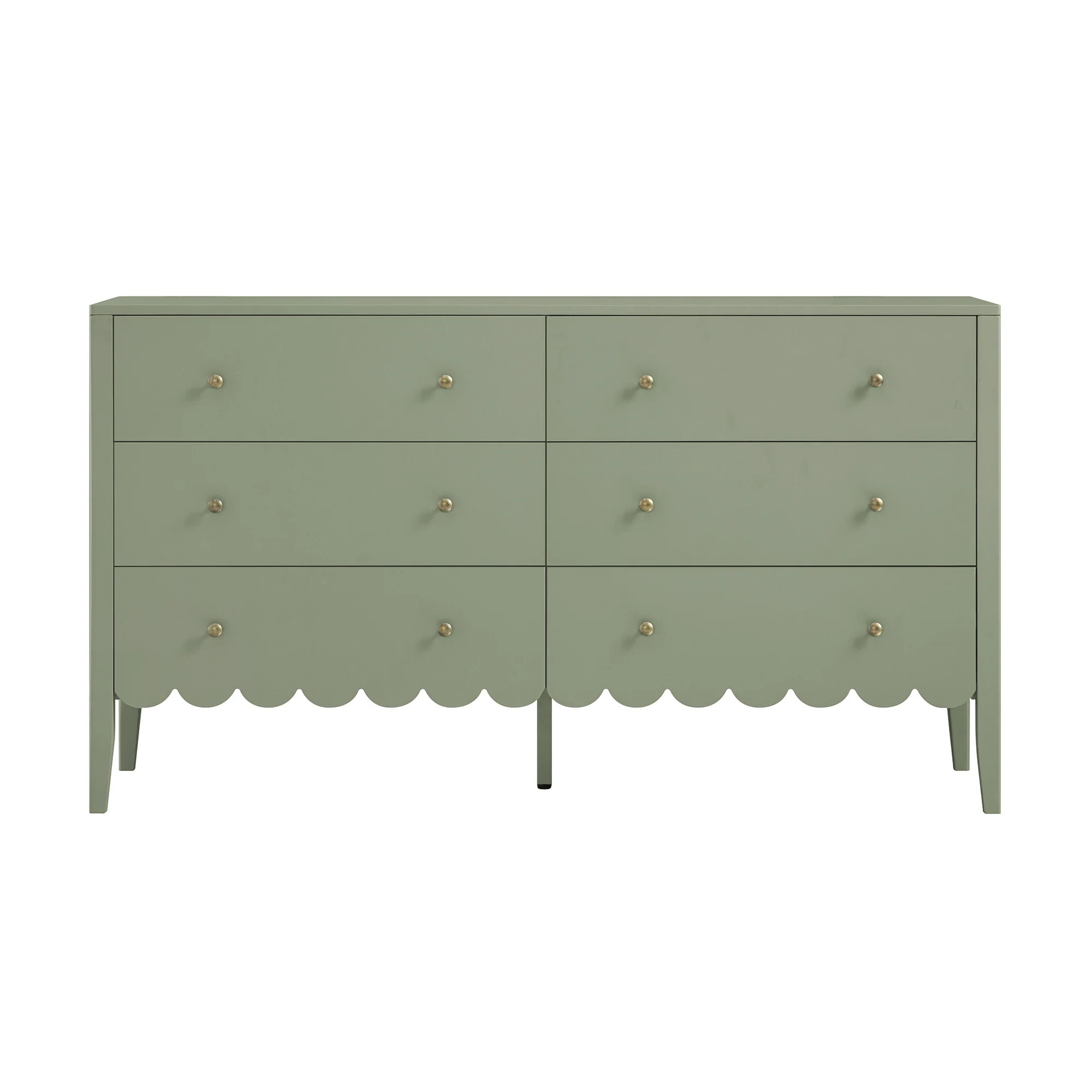 Henley Scalloped Edge 6 Drawer 140cm Wide Chest, Sage Green - Image 6