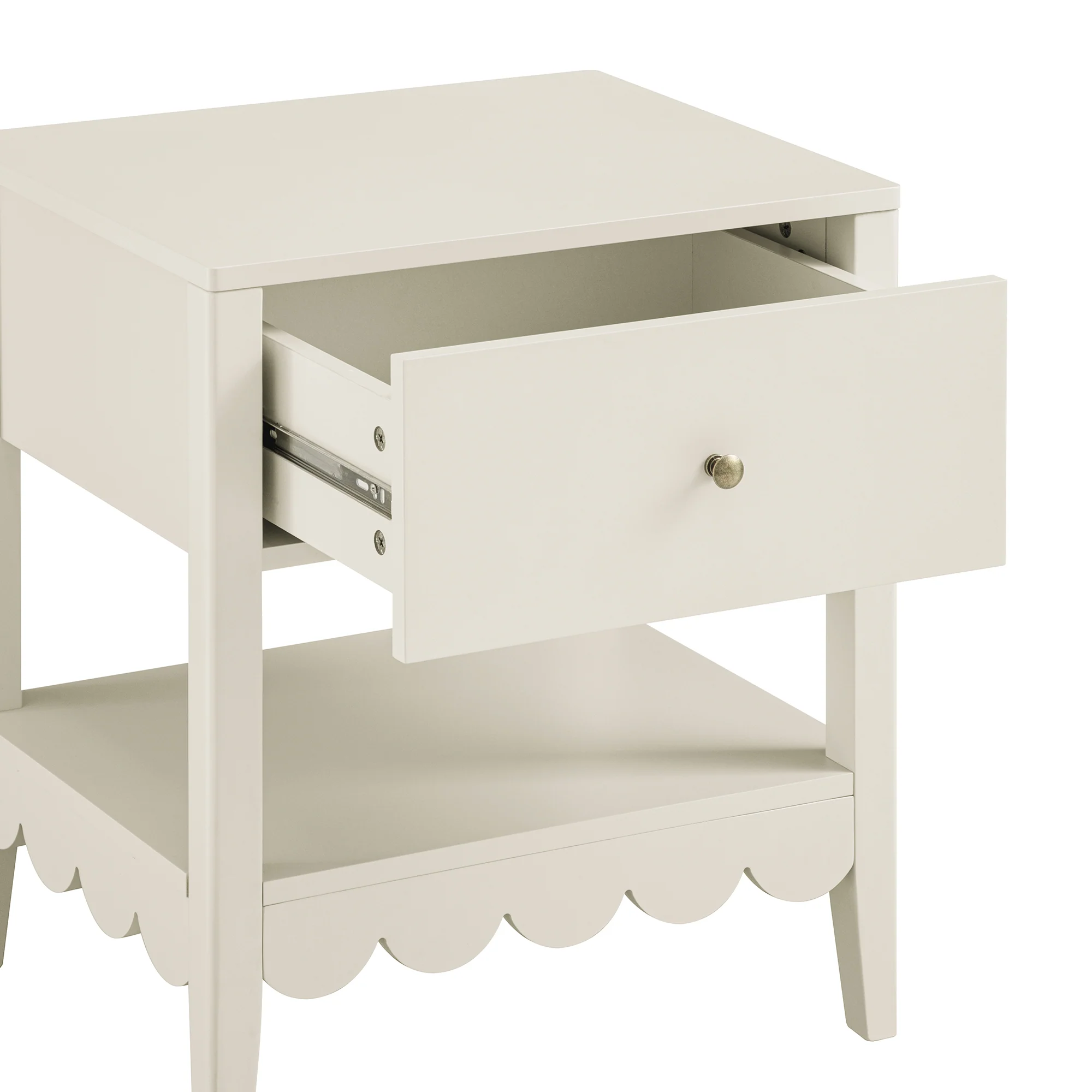 Henley Scalloped Edge Bedside Table with Drawer, Light Sand - Image 12
