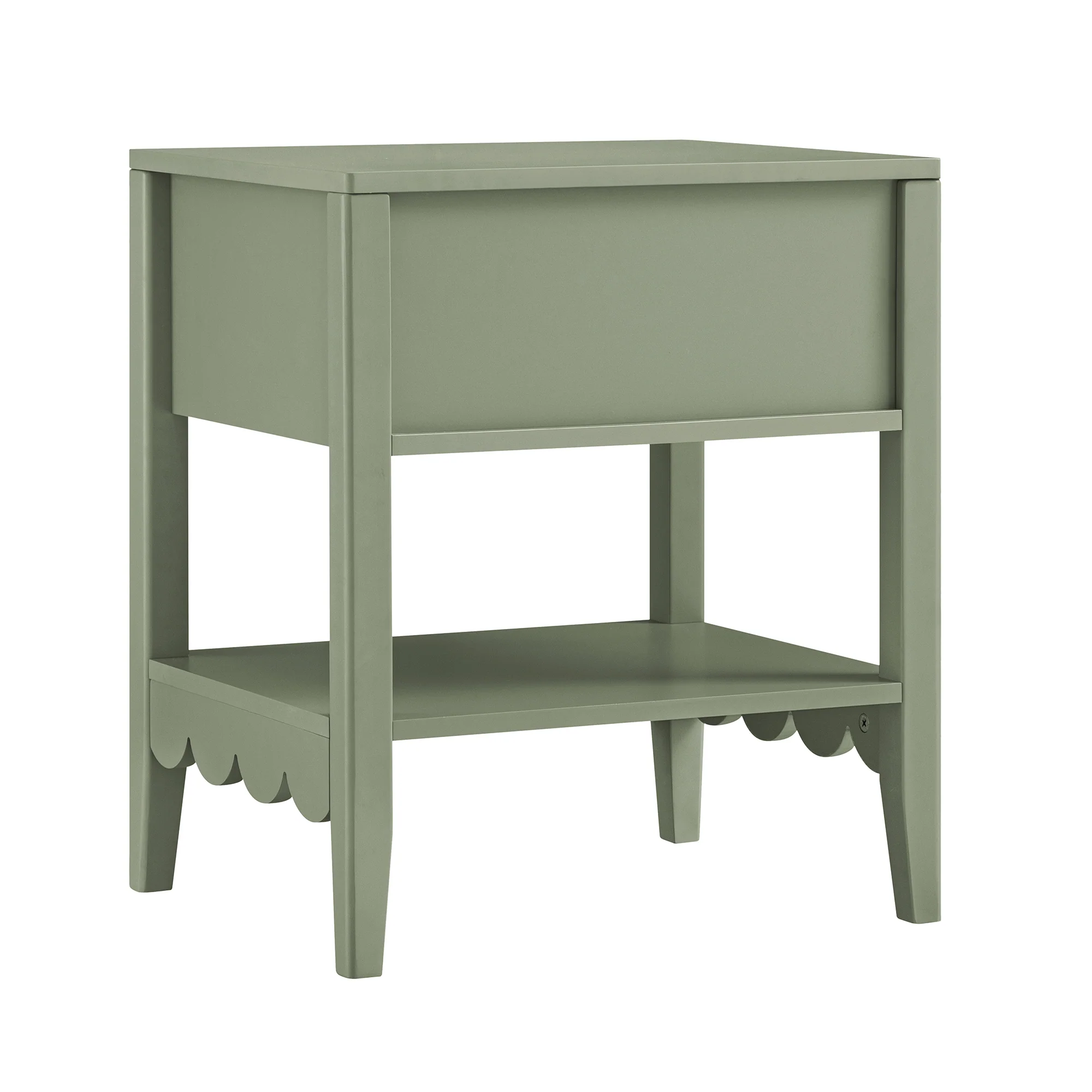 Henley Scalloped Edge Bedside Table with Drawer, Sage Green - Image 11