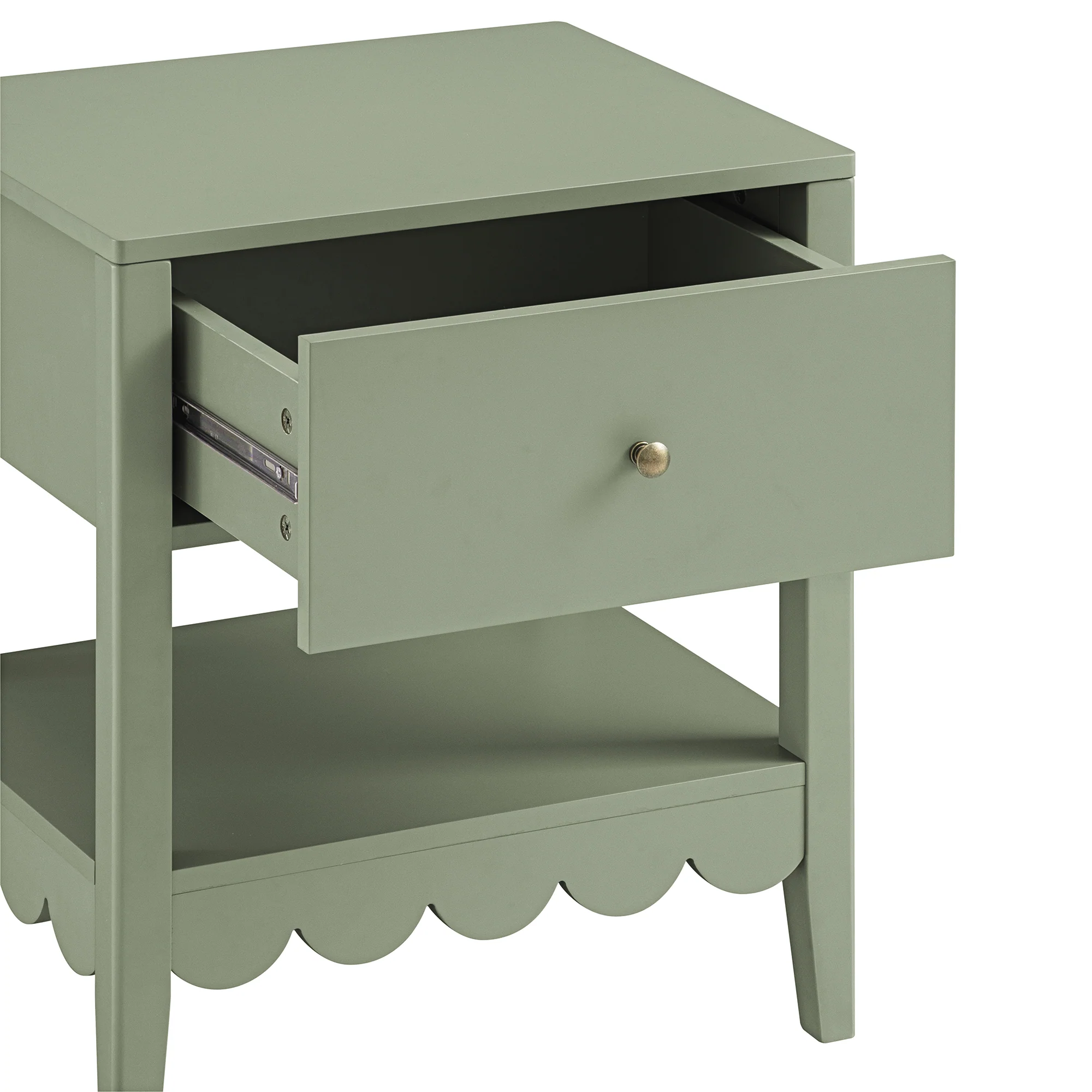 Henley Scalloped Edge Bedside Table with Drawer, Sage Green - Image 12