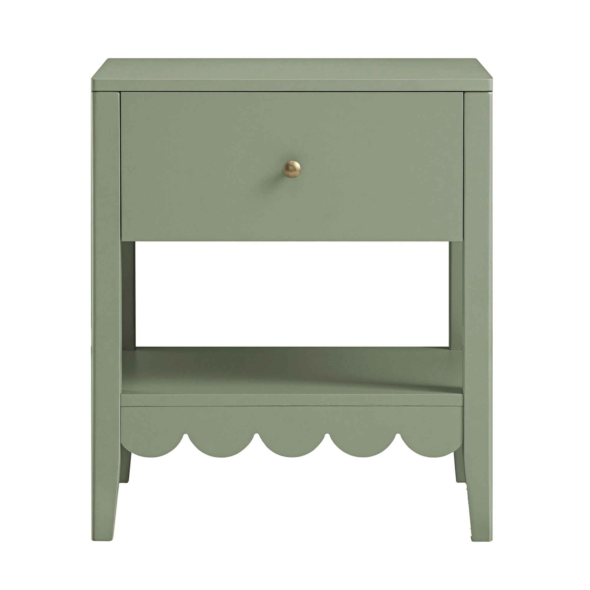 Henley Scalloped Edge Bedside Table with Drawer, Sage Green - Image 5