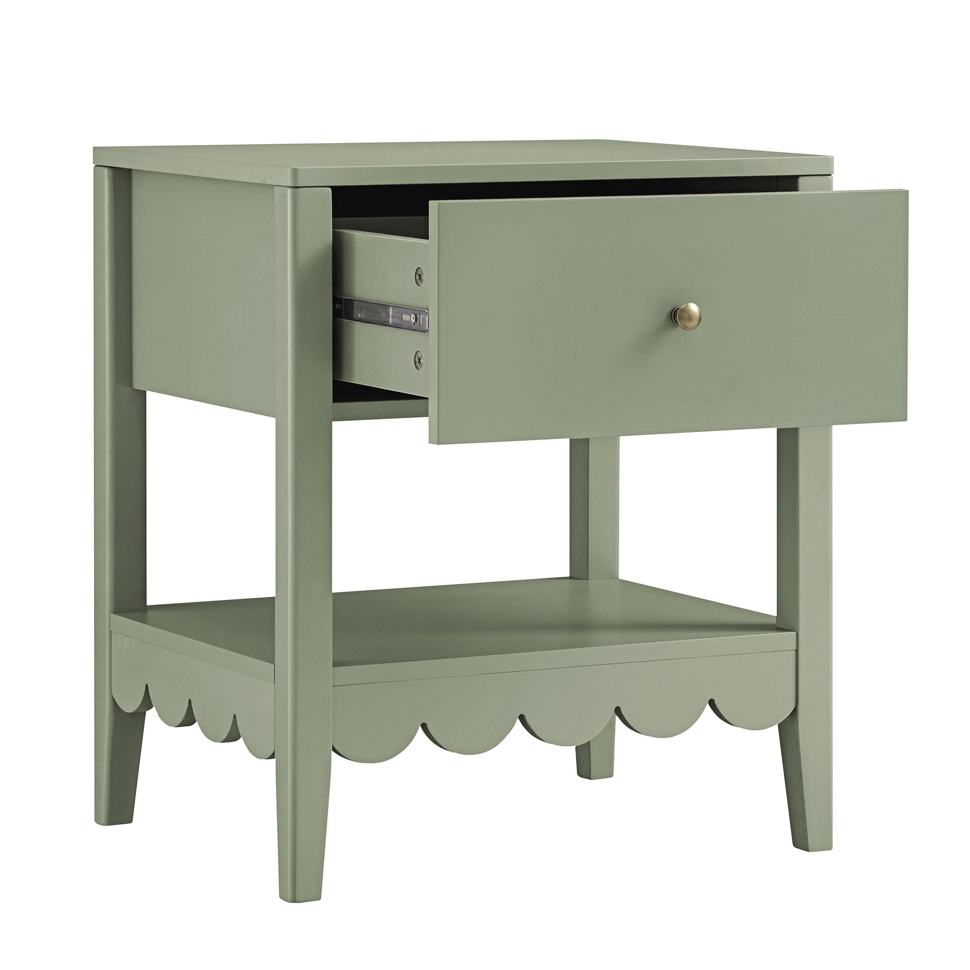 Henley Scalloped Edge Bedside Table with Drawer, Sage Green - Image 8