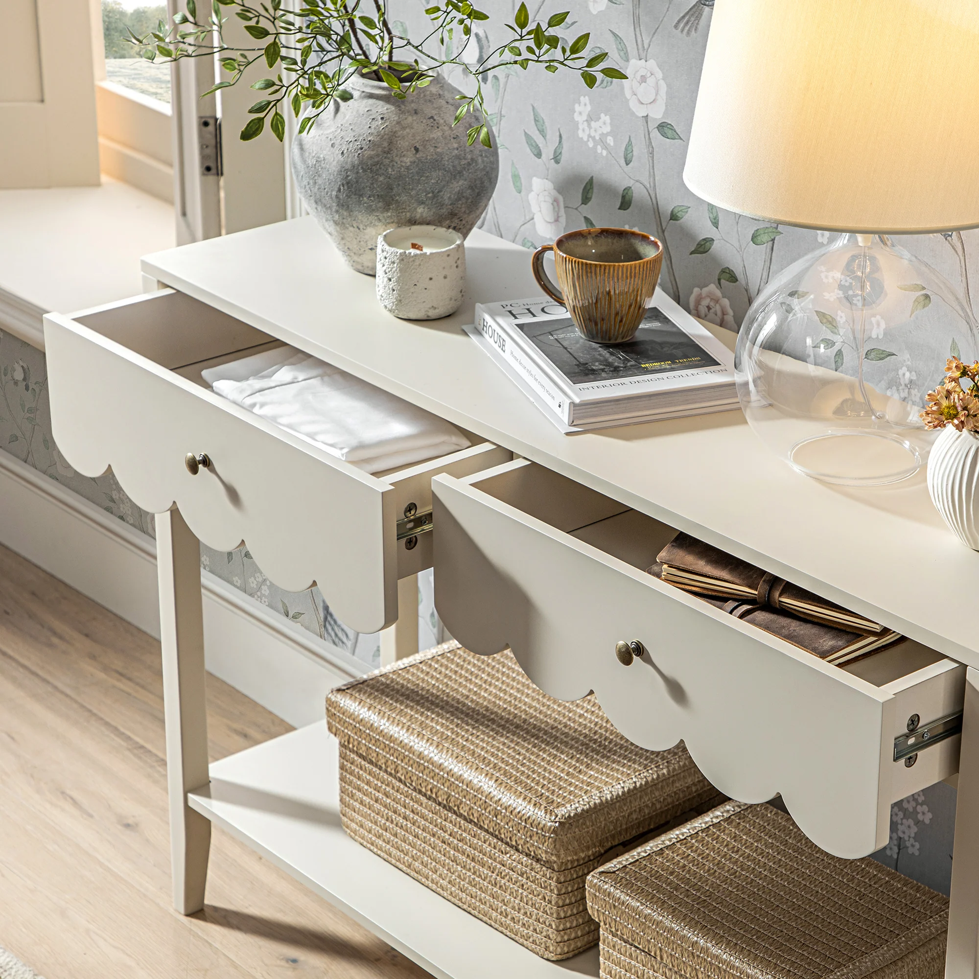 Henley Scalloped Edge Console Table, Light Sand - Image 3