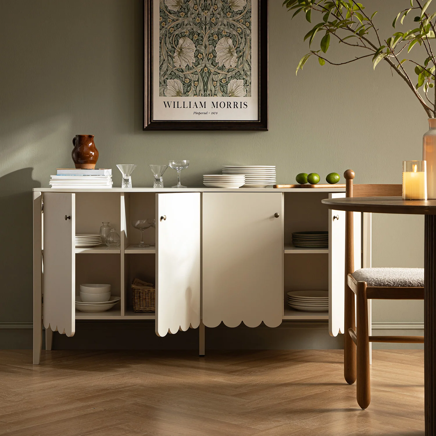 Henley Scalloped Edge 150cm Wide Sideboard, Light Sand - Image 3