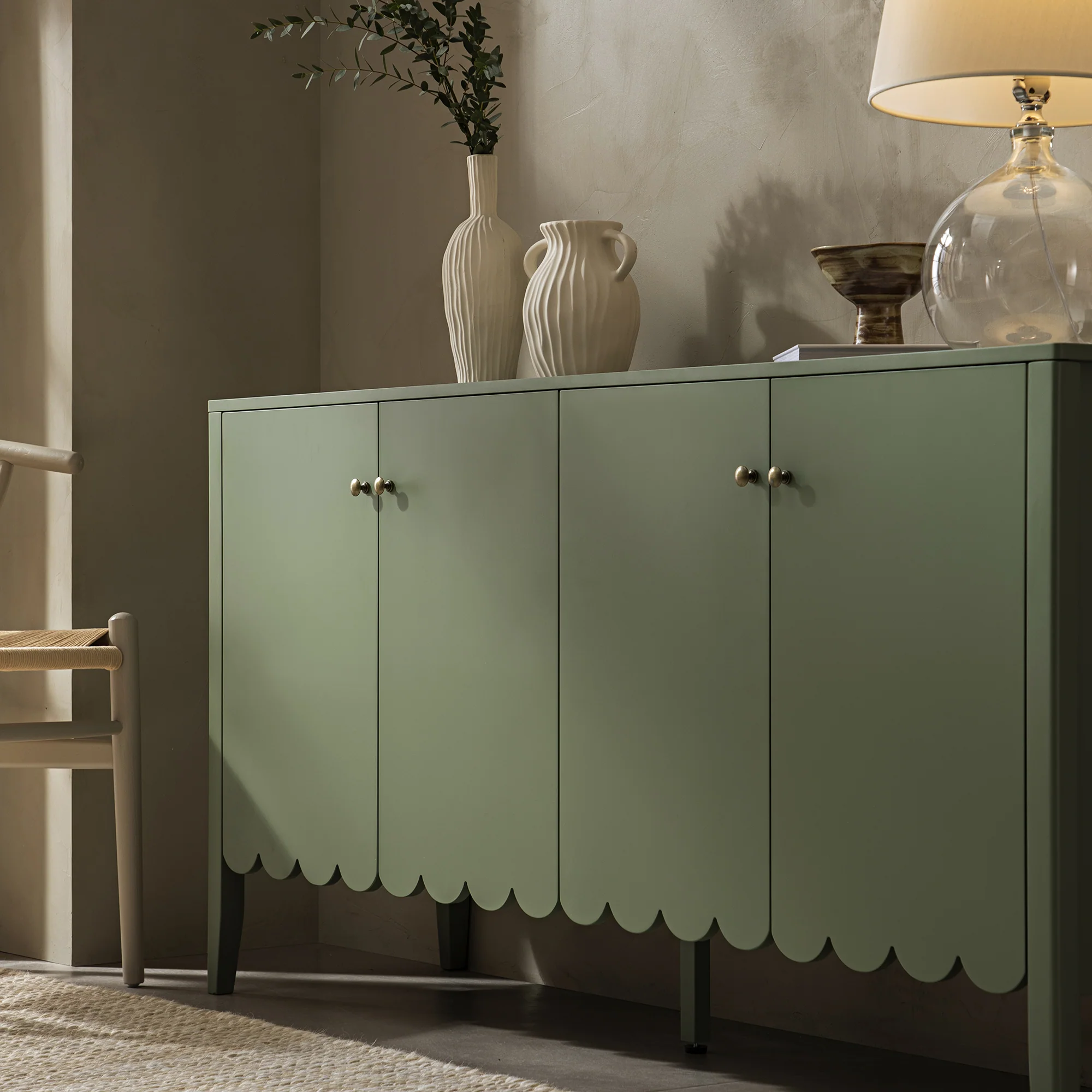 Henley Scalloped Edge 150cm Wide Sideboard, Sage Green - Image 4