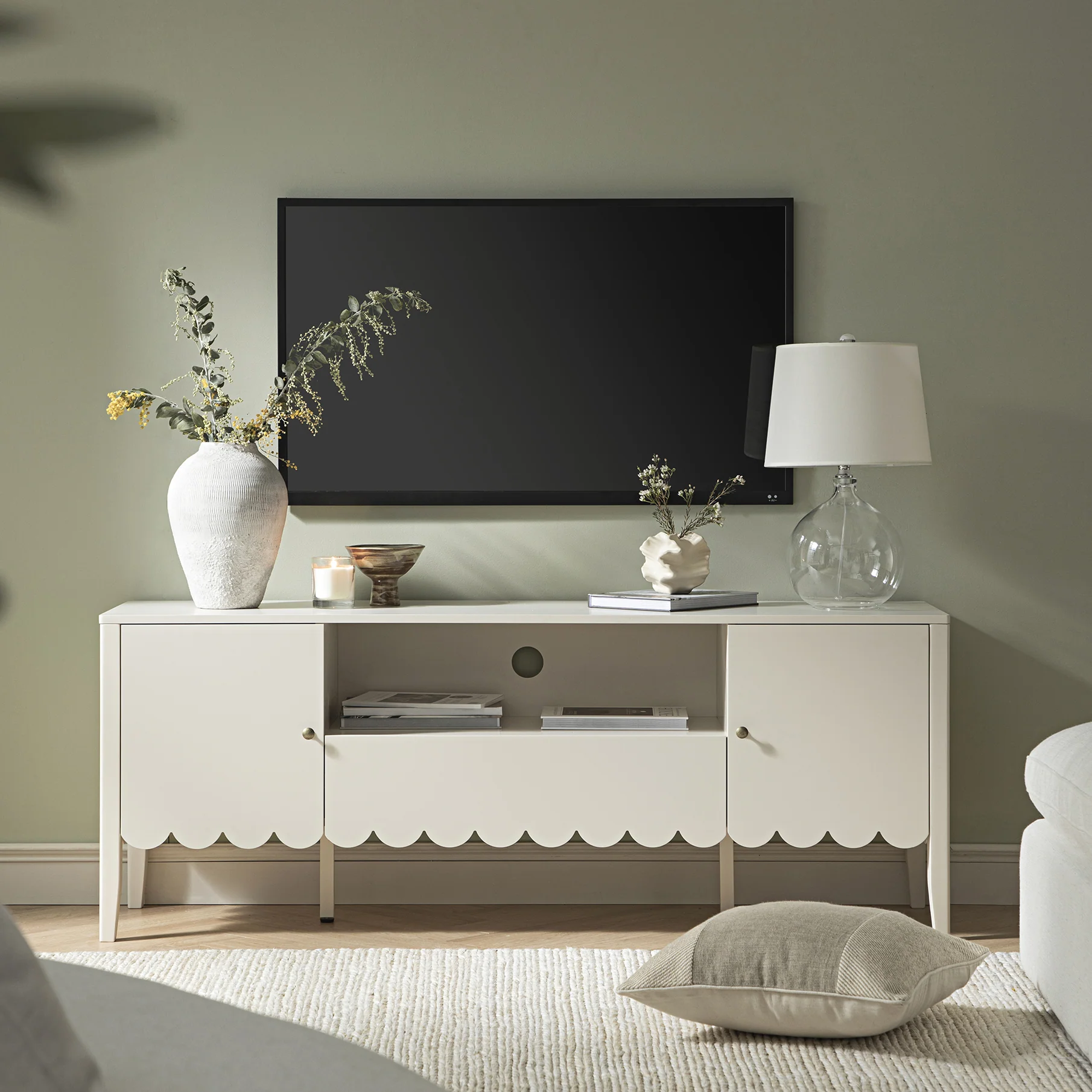 Henley Scalloped Edge 150cm Wide TV Unit, Light Sand - Image 2