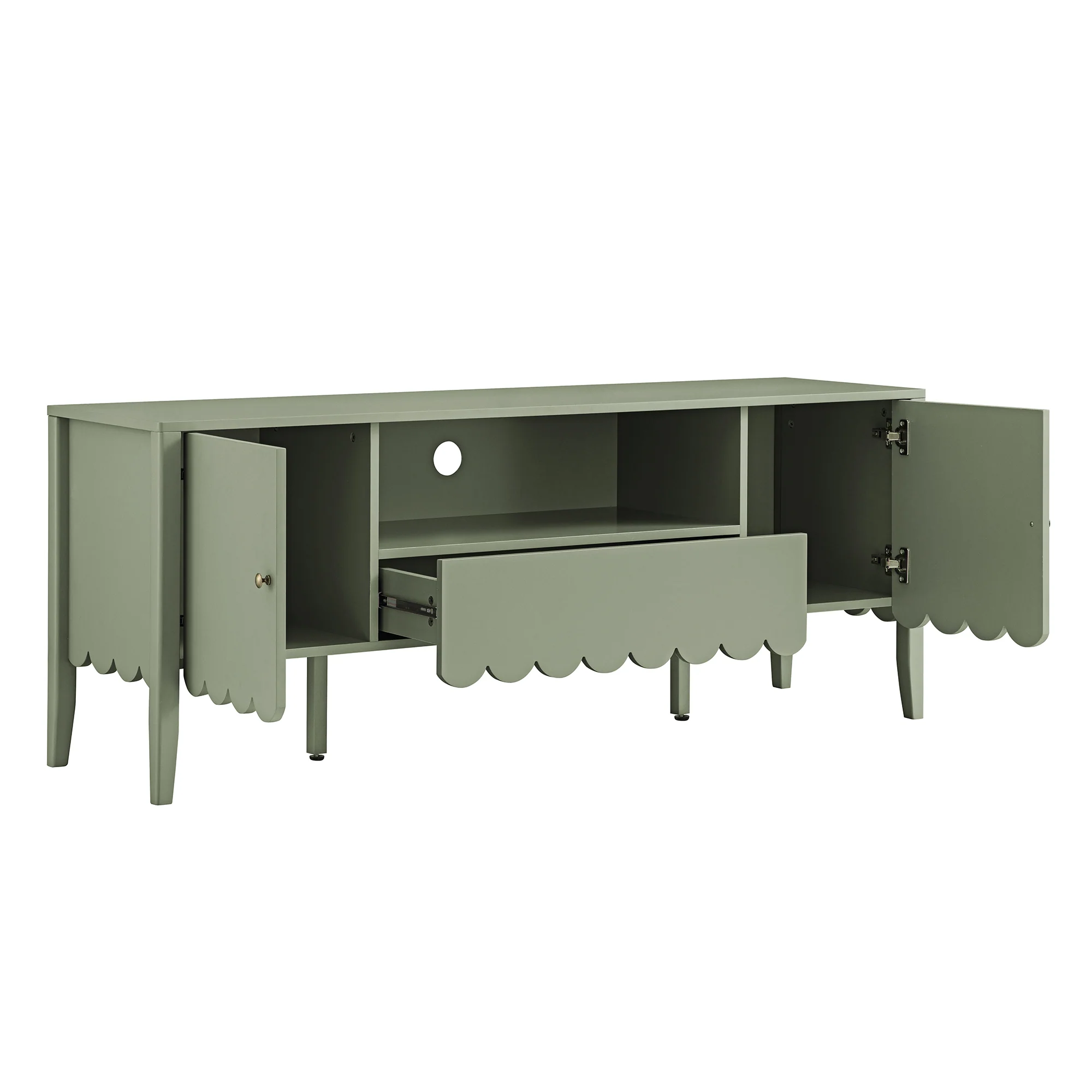 Henley Scalloped Edge 150cm Wide TV Unit, Sage Green - Image 11