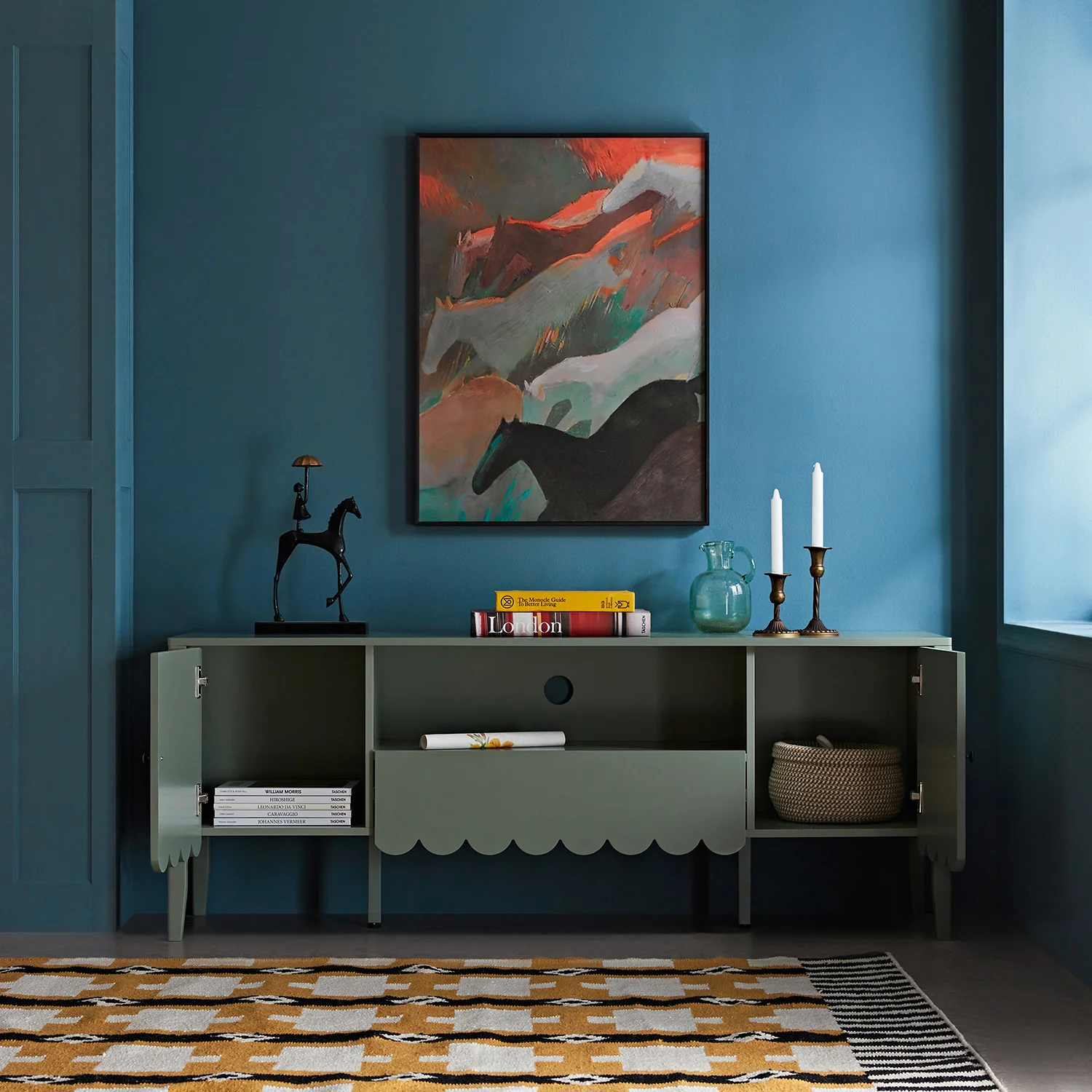 Henley Scalloped Edge 150cm Wide TV Unit, Sage Green - Image 3