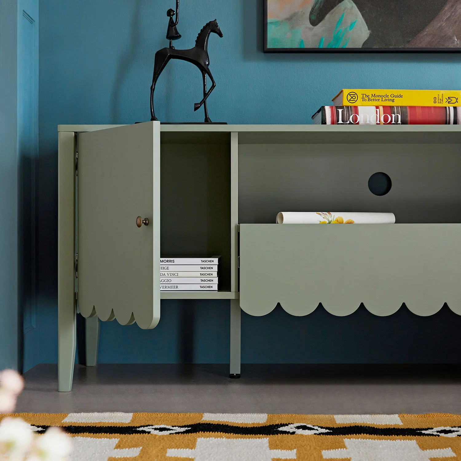 Henley Scalloped Edge 150cm Wide TV Unit, Sage Green - Image 5