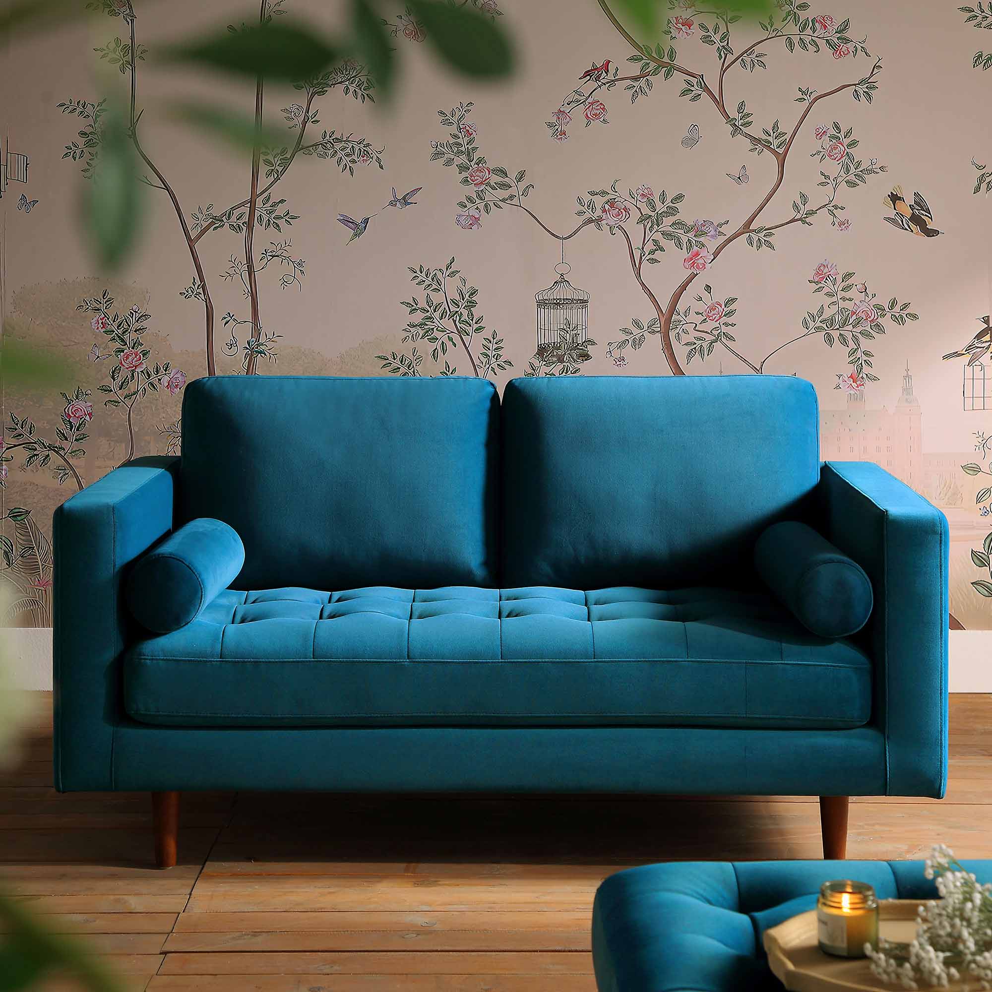 Henrietta 2-Seater Sofa, Teal Velvet - Image 2