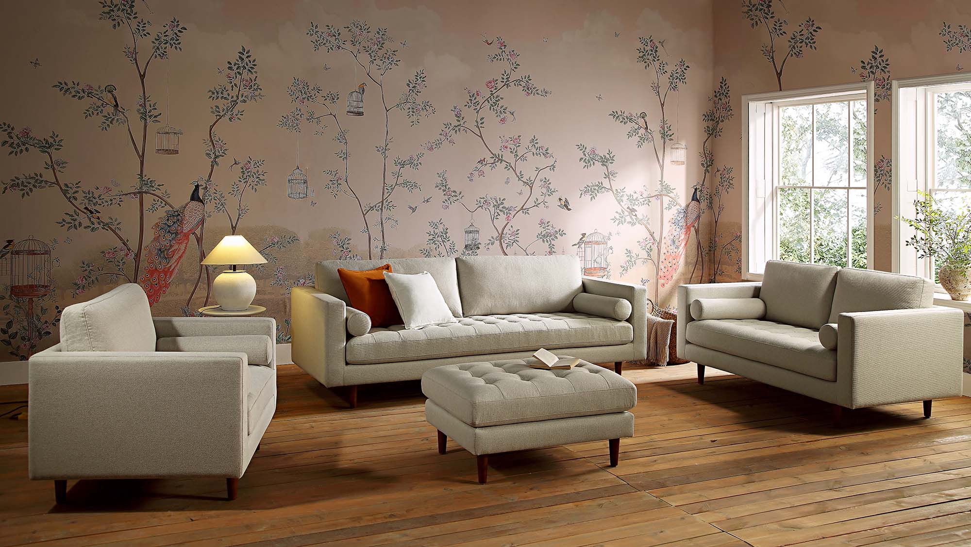 Henrietta Large 3-Seater Sofa, Beige Woven Fabric - Image 5