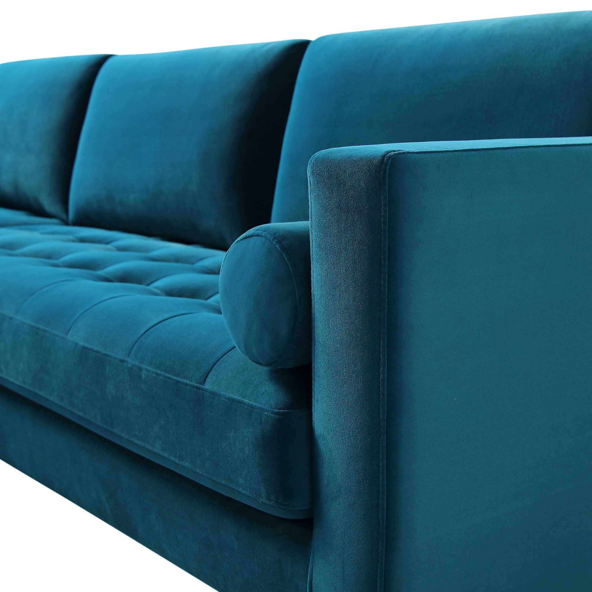 Henrietta Teal Velvet Grand 4-Seater Chaise End Sofa, Left Hand Facing - Image 12