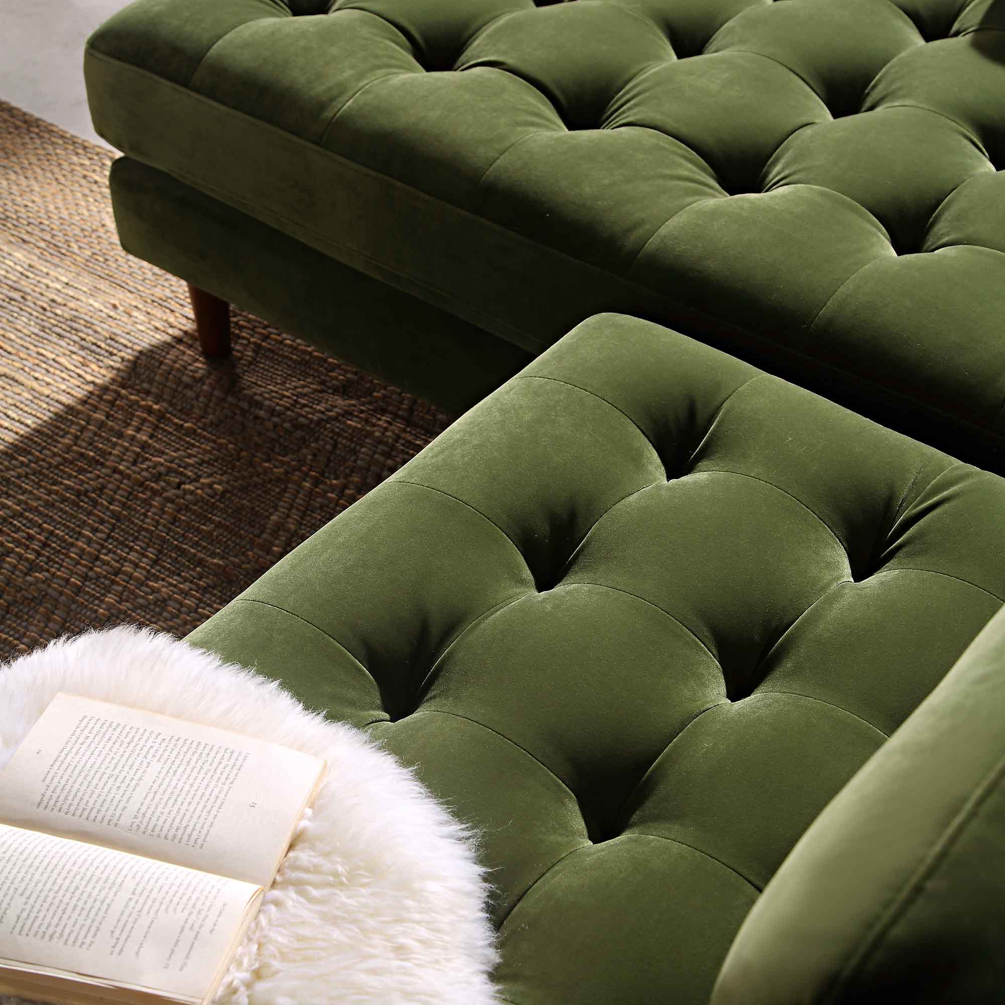 Henrietta Moss Green Velvet Grand 4-Seater Chaise End Sofa, Right Hand Facing - Image 4