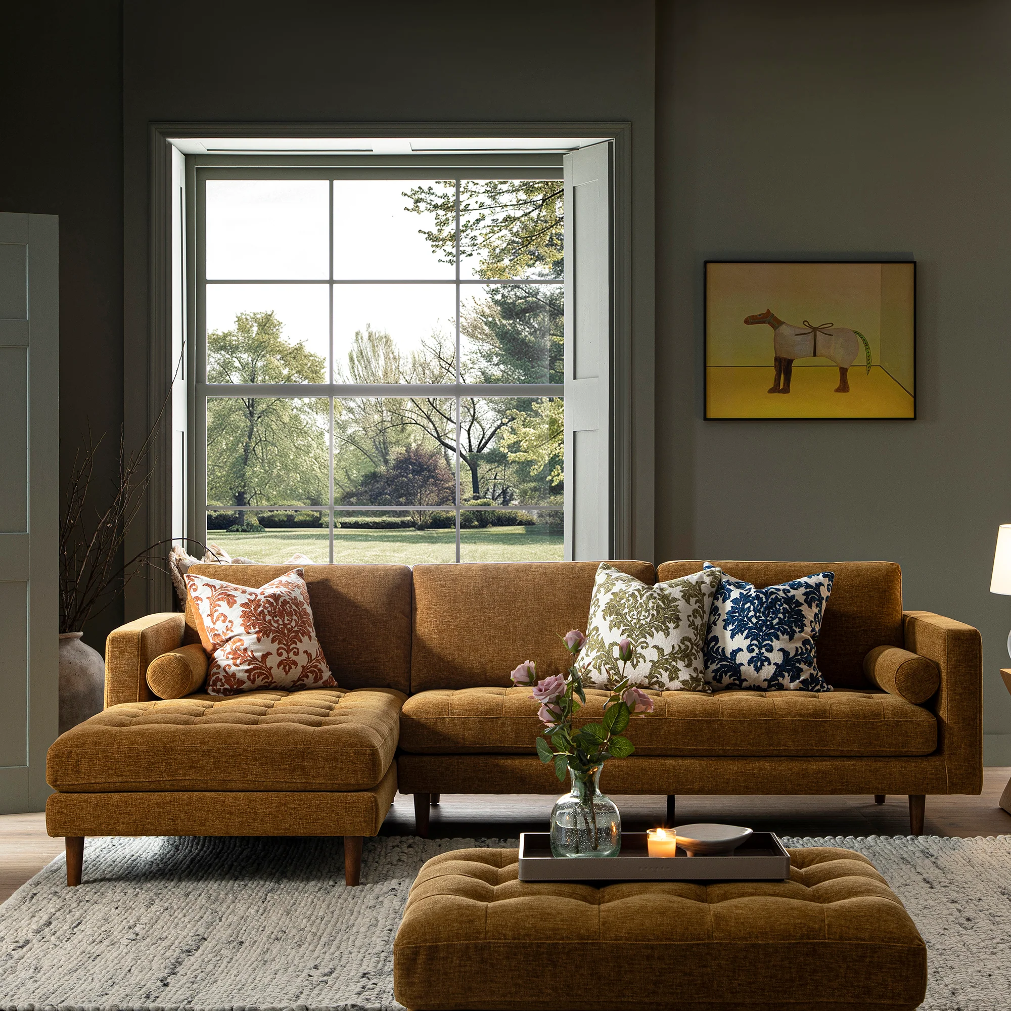 Henrietta Spiced Honey Chenille Grand 4-Seater Chaise End Sofa, Left Hand Facing - Image 2