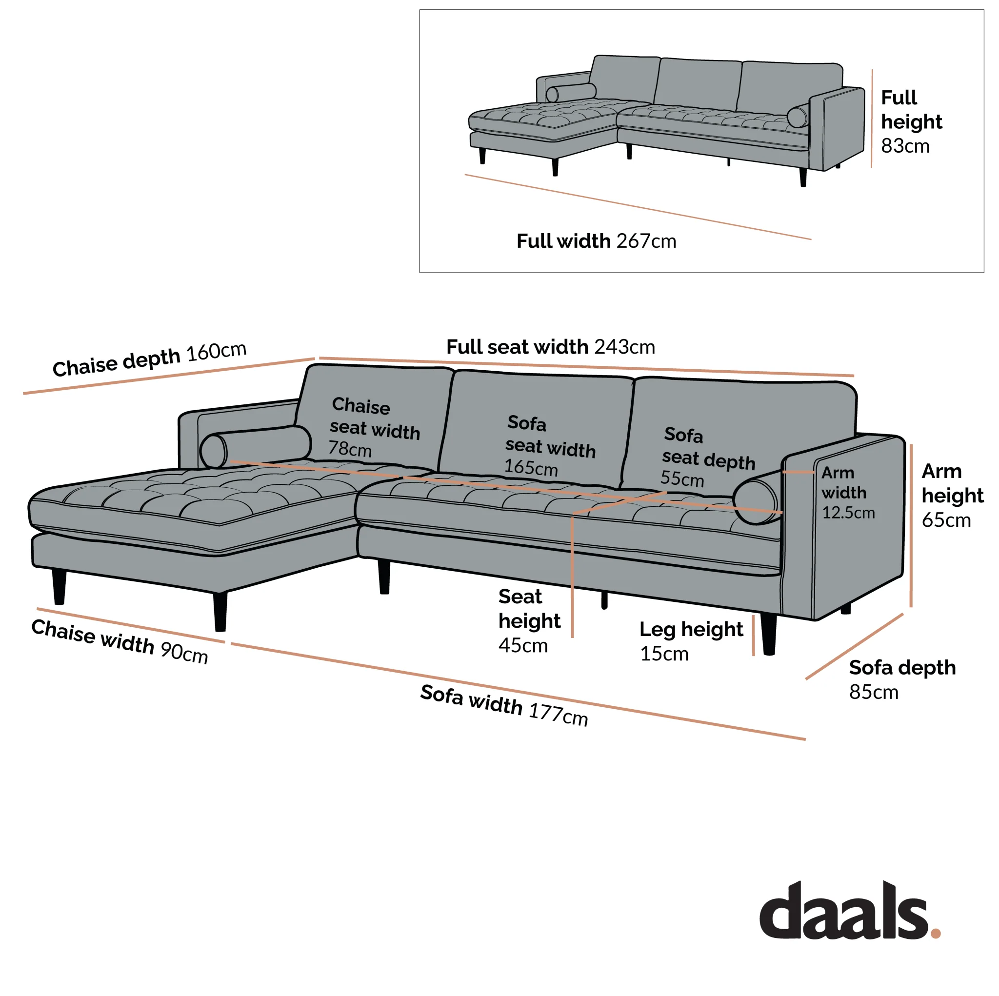 Henrietta Beige Woven Fabric Grand 4-Seater Chaise End Sofa, Left Hand Facing - Image 6