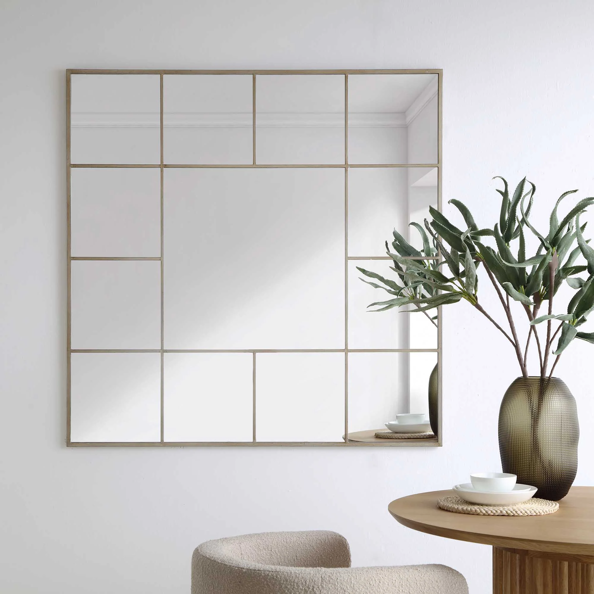 Herbert Industrial Metal Window Mirror 120 x 120 cm, Antique Silver Effect - Image 2