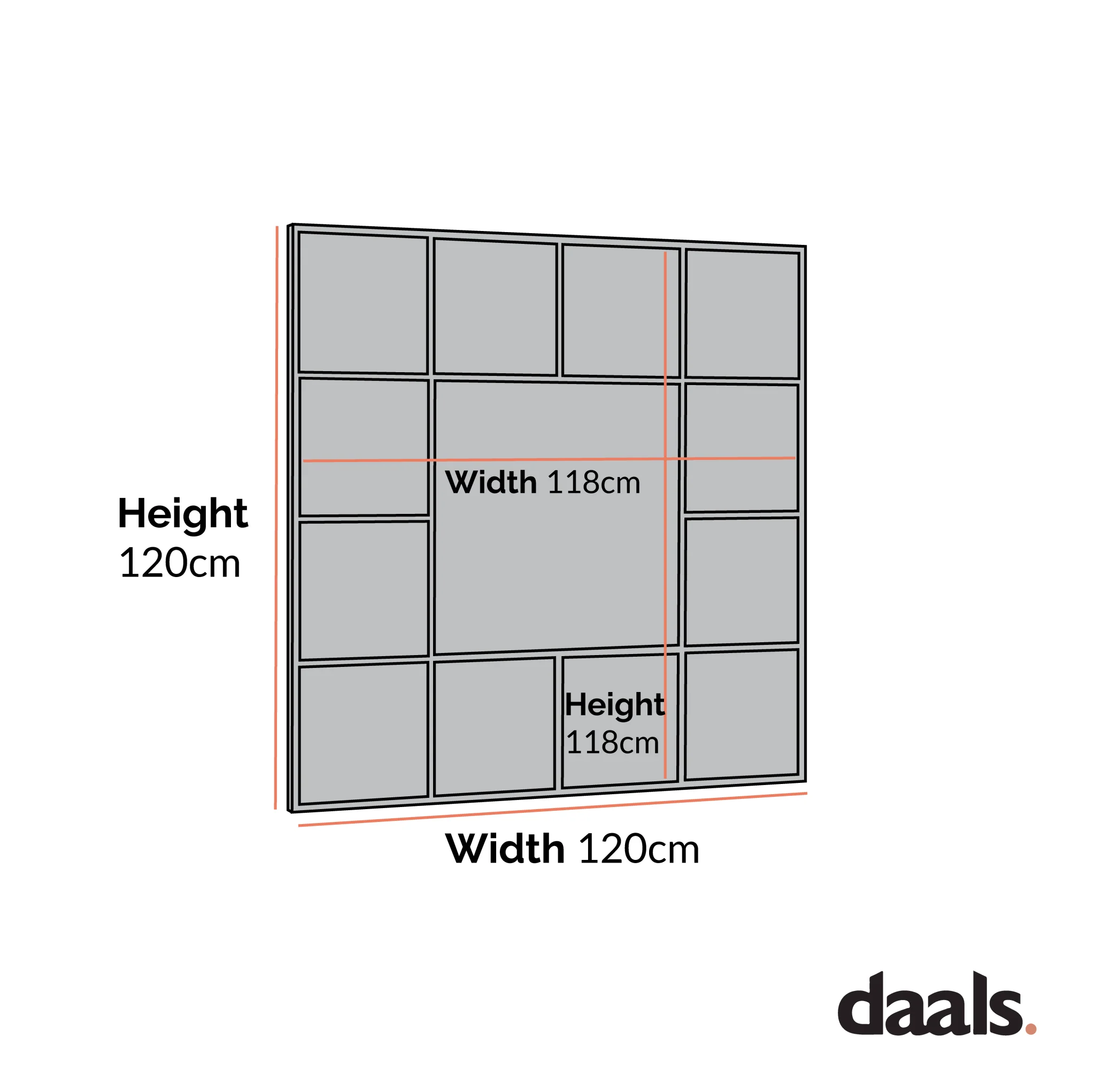Herbert Industrial Metal Window Mirror 120 x 120 cm, Antique Silver Effect - Image 5