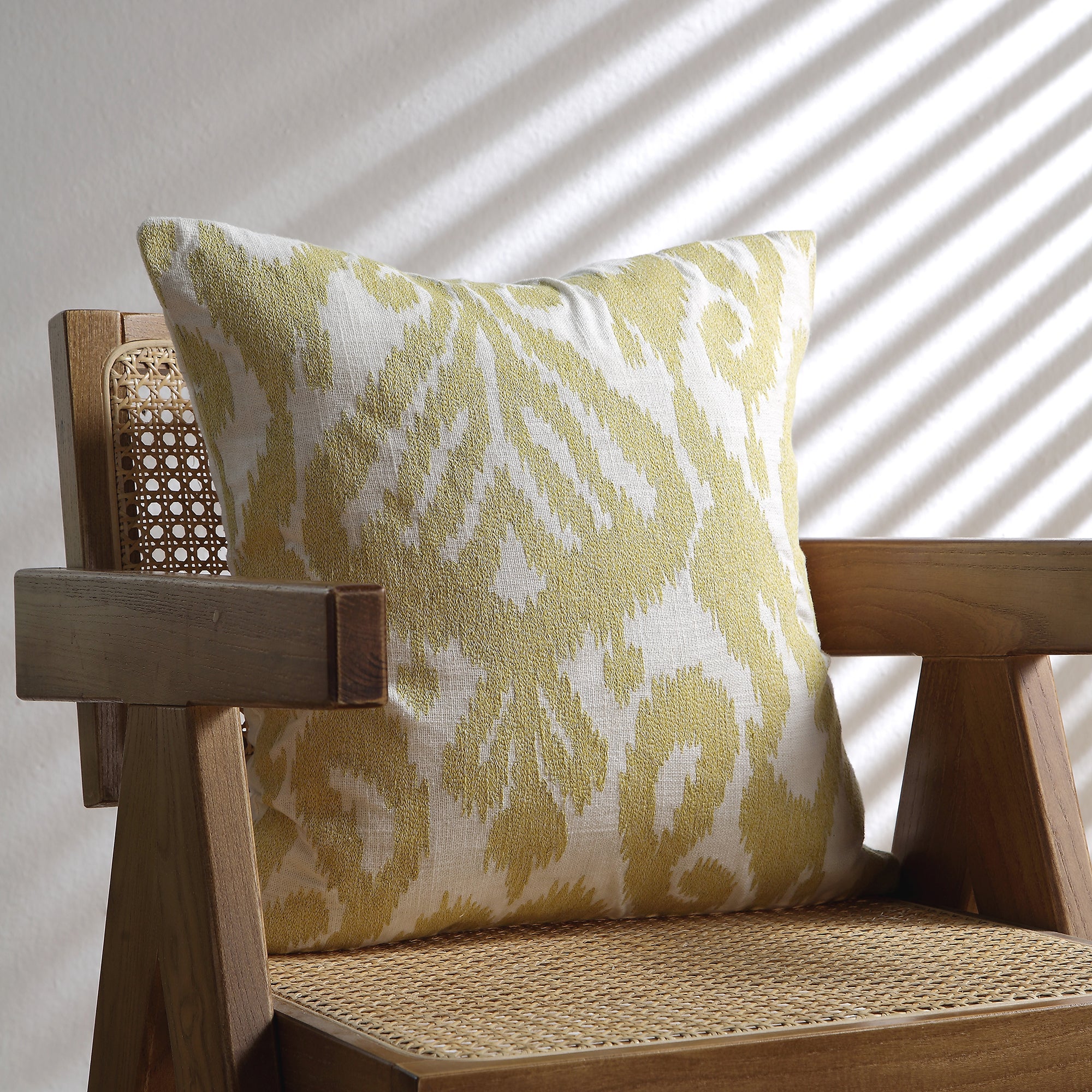 Ikat Collection Corn Yellow Hand Embroidered Cushion - Image 2