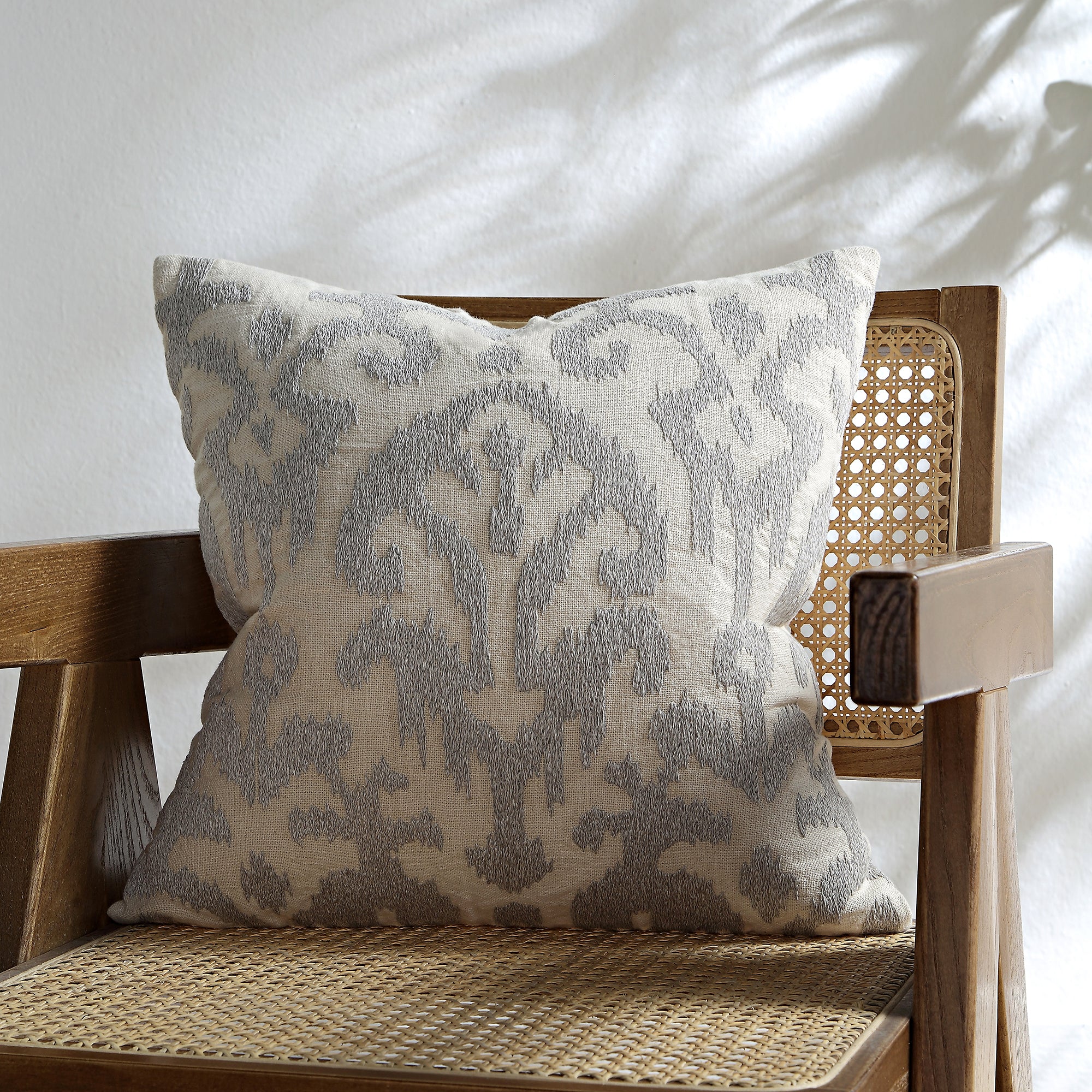 Ikat Collection Lunar Grey Hand Embroidered Cushion - Image 2