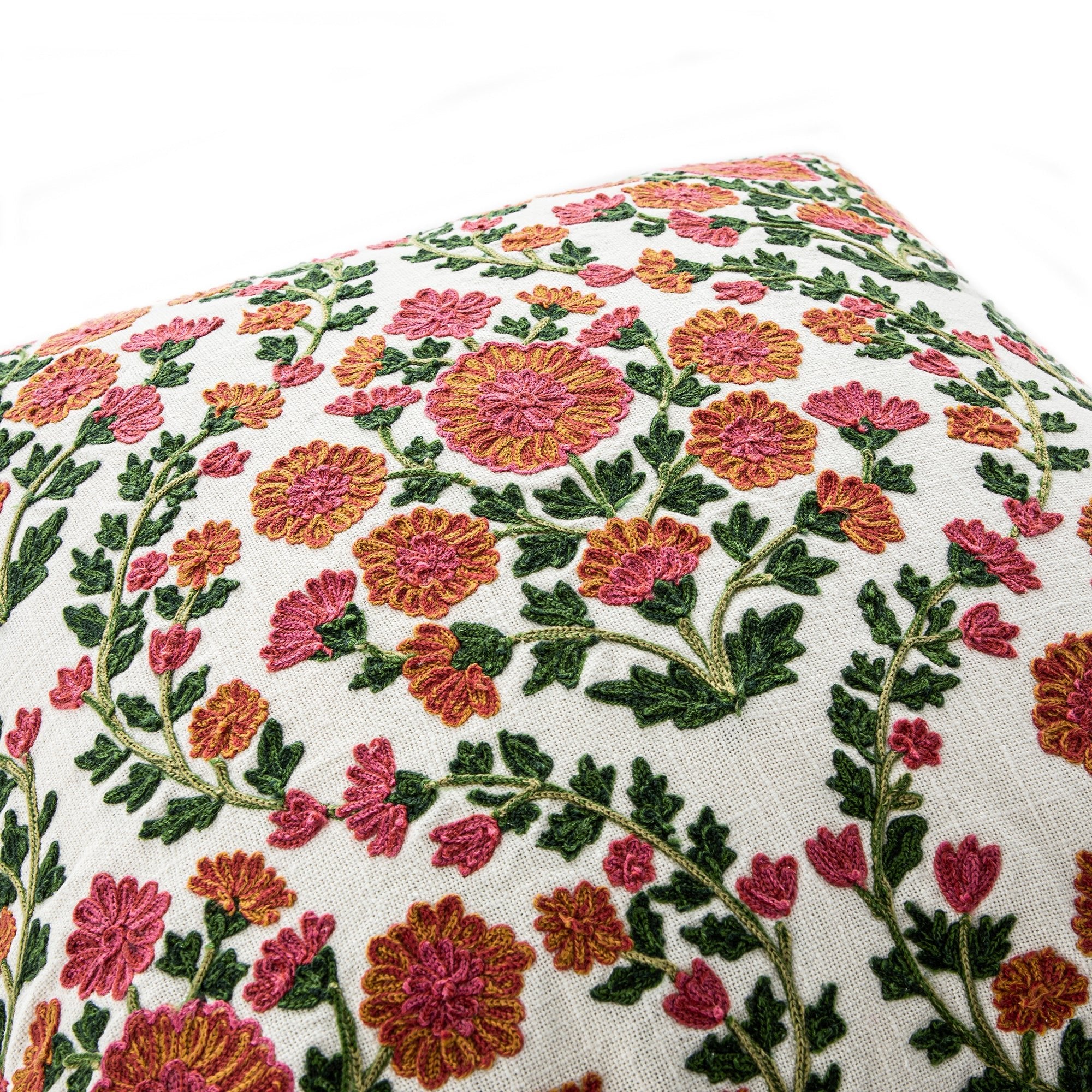 Indra Gardenia Pink Crewelwork Wool Embroidered Cushion - Image 2
