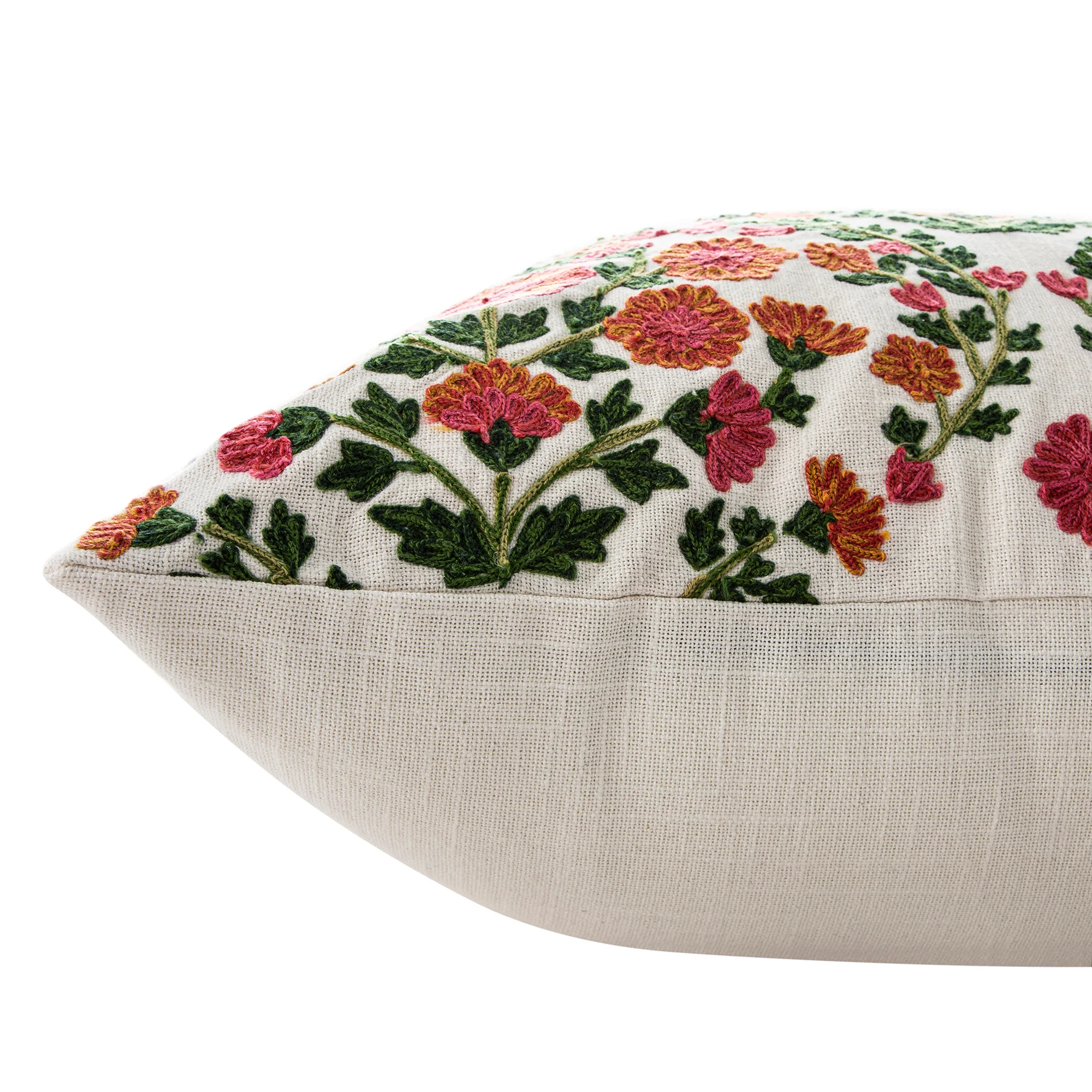 Indra Gardenia Pink Crewelwork Wool Embroidered Cushion - Image 4