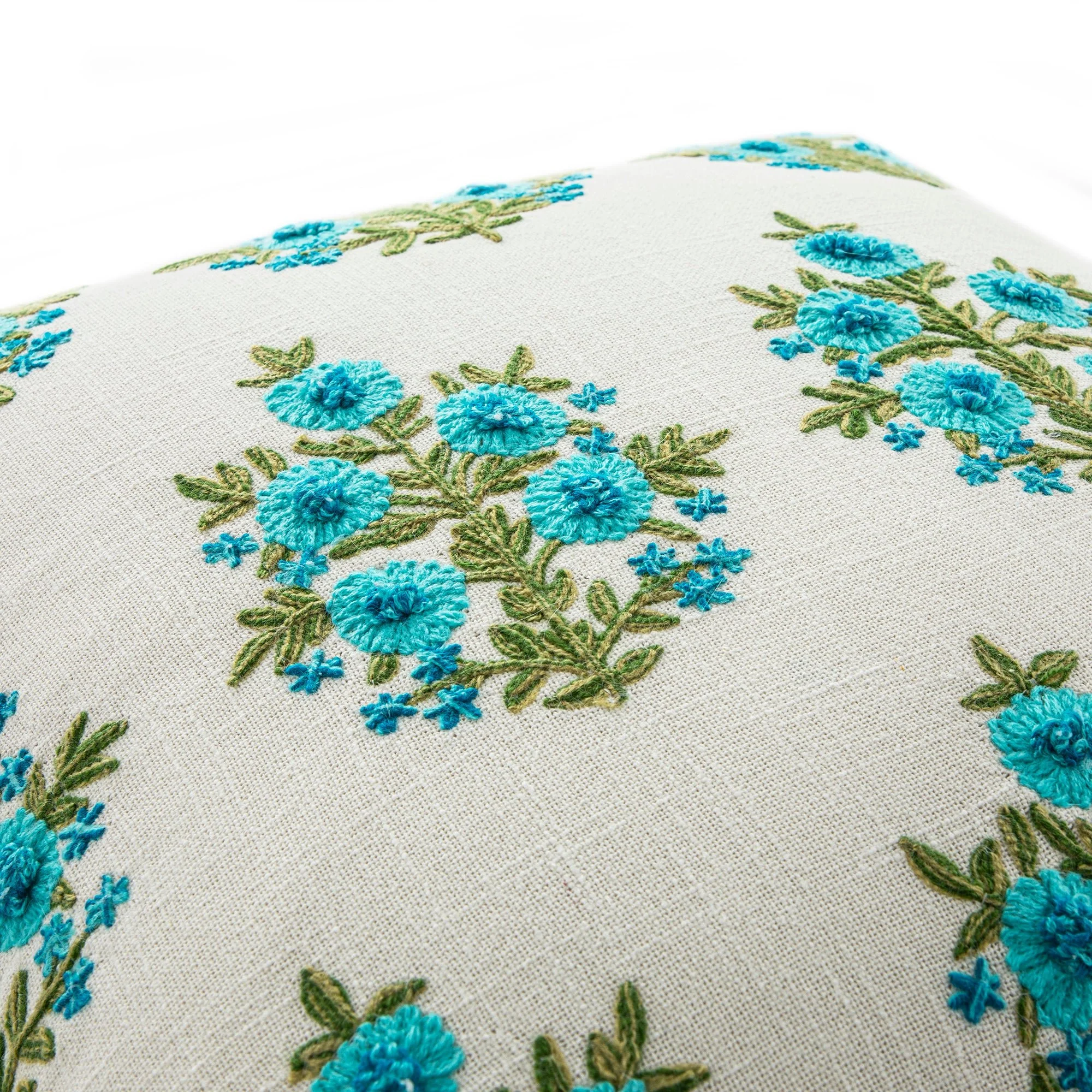 Indra Mughal Cyan Wool Embroidered Cushion - Image 2