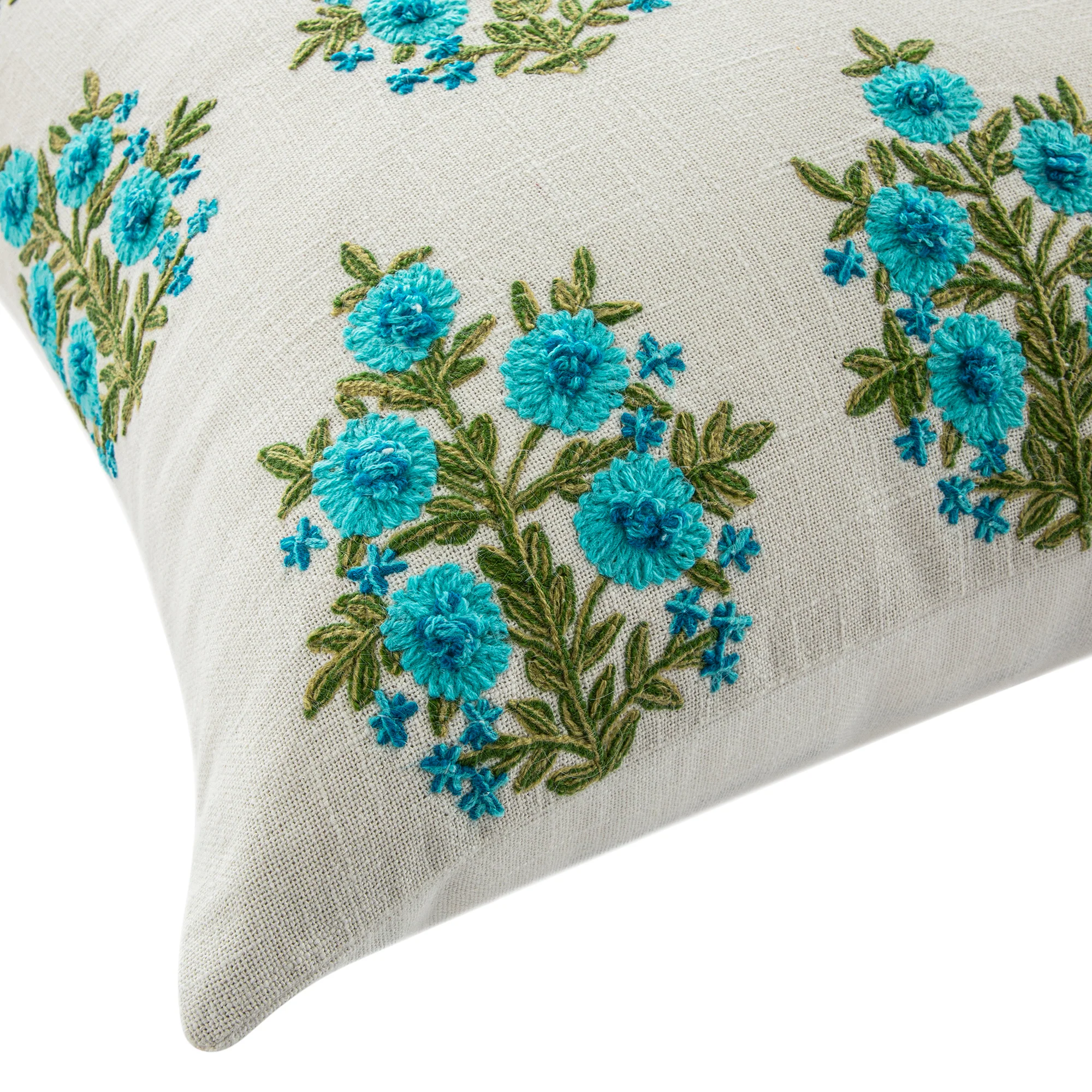 Indra Mughal Cyan Wool Embroidered Cushion - Image 3