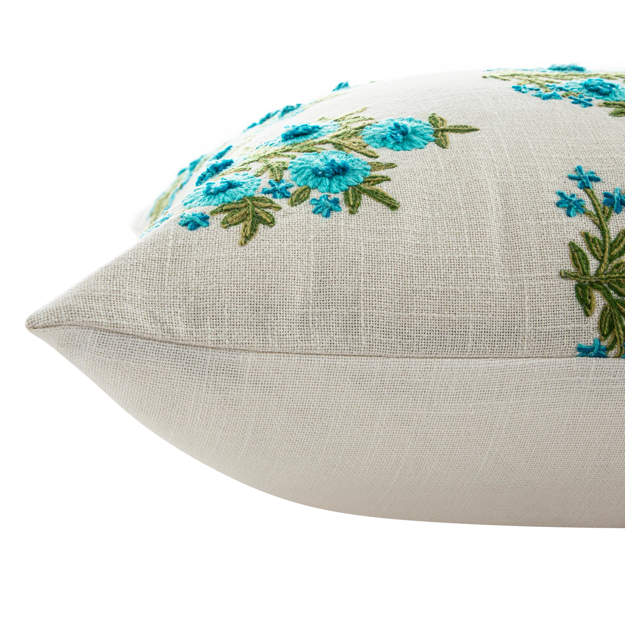 Indra Mughal Cyan Wool Embroidered Cushion - Image 4