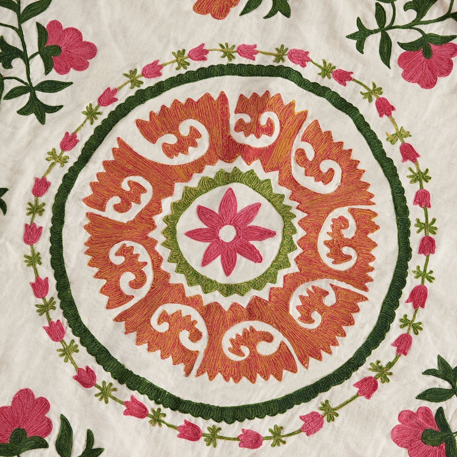 Indra Suzani Pink Floral Embroidered Quilted Cotton Bedspread - Image 4