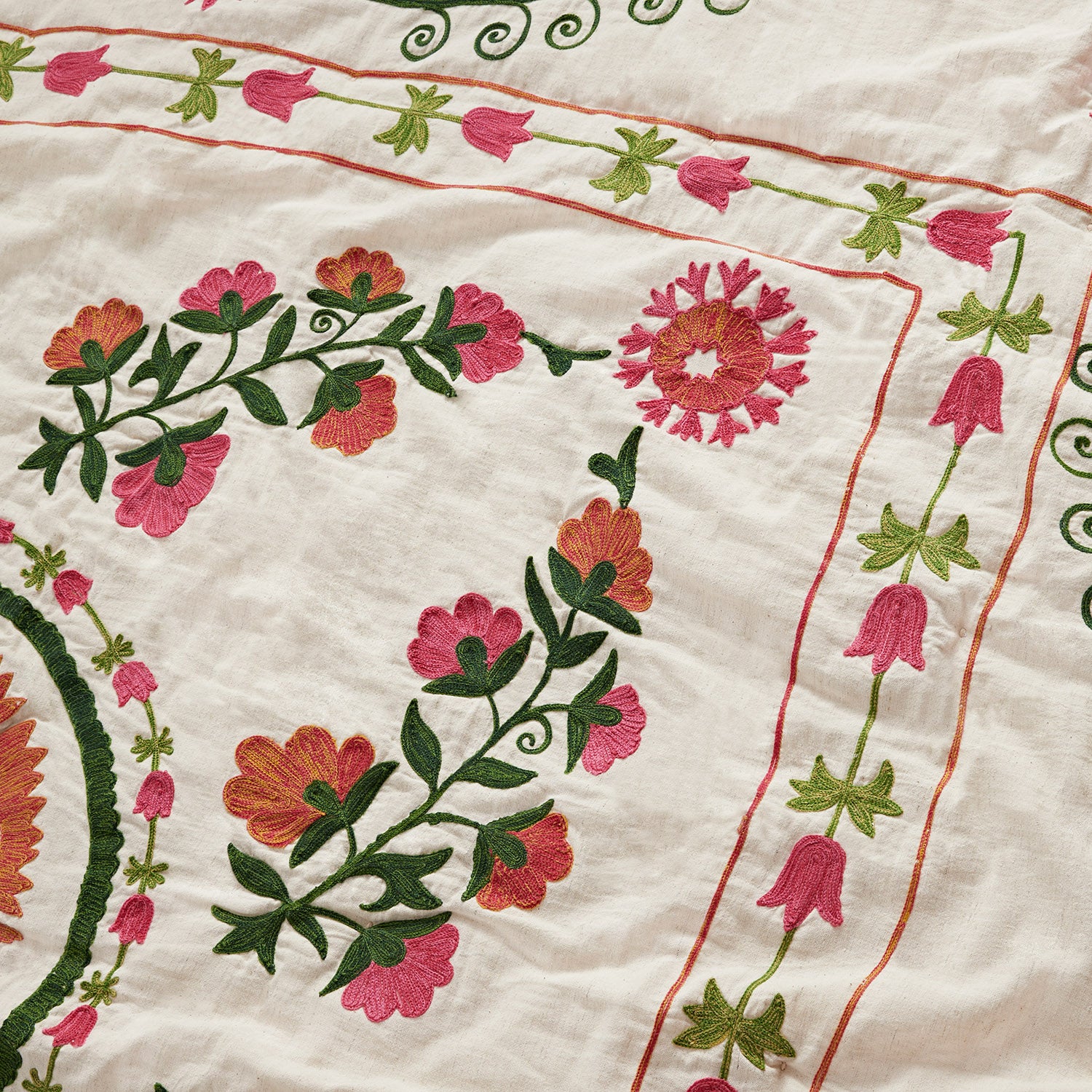 Indra Suzani Pink Floral Embroidered Quilted Cotton Bedspread - Image 5