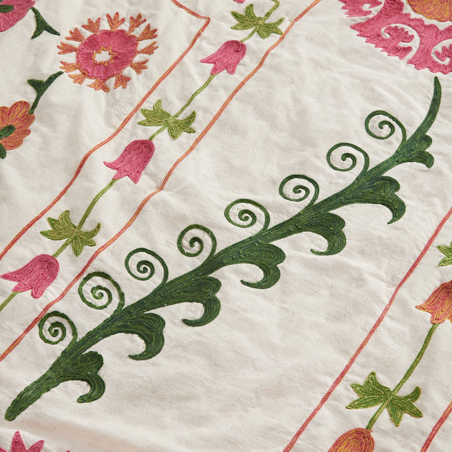 Indra Suzani Pink Floral Embroidered Quilted Cotton Bedspread - Image 6