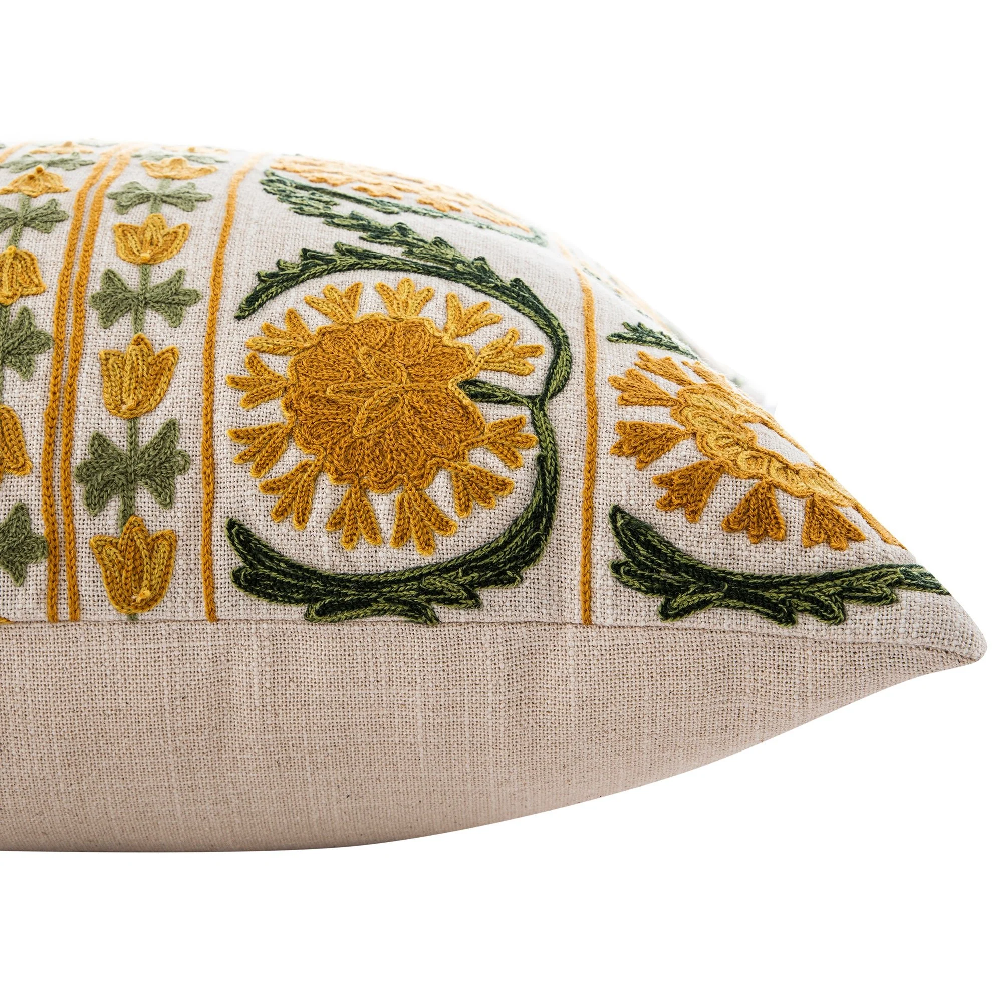 Indra Suzani Sundance Yellow Crewelwork Wool Embroidered Cushion - Image 5