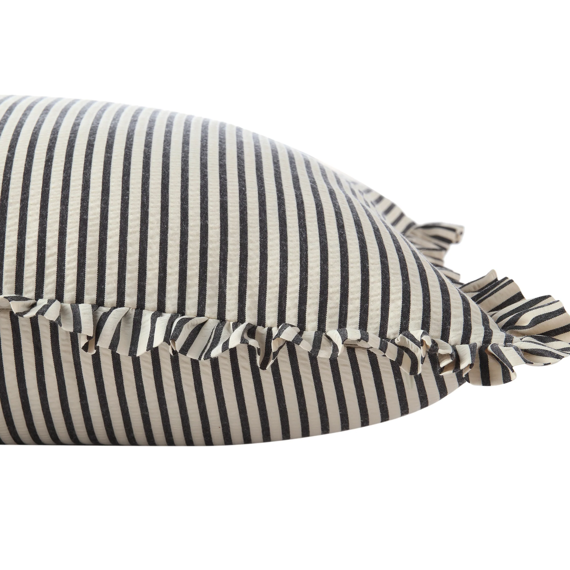 Iris Ticking Black Stripe Seersucker Frill Cushion - Image 4