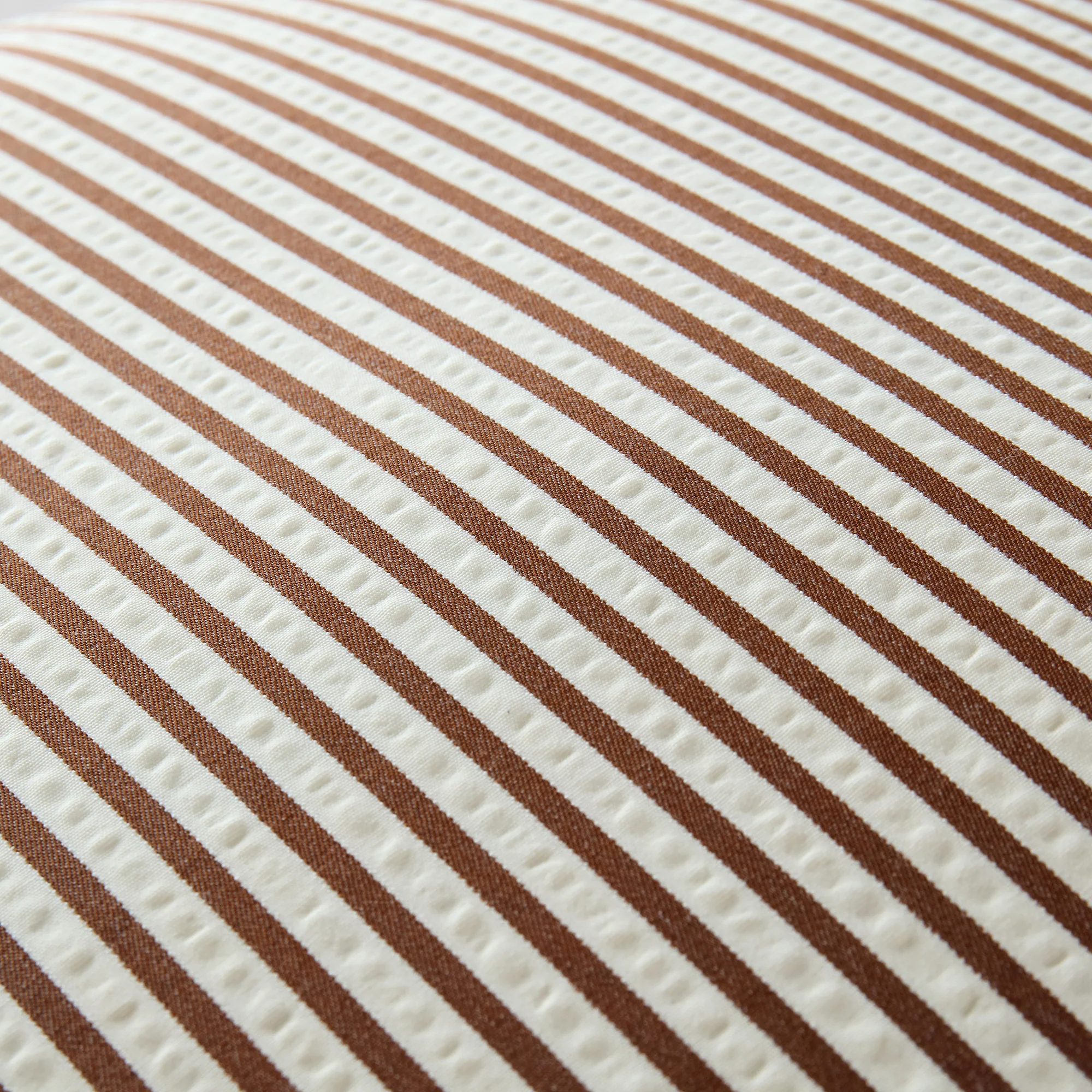 Iris Ticking Brown Stripe Seersucker Frill Cushion - Image 4