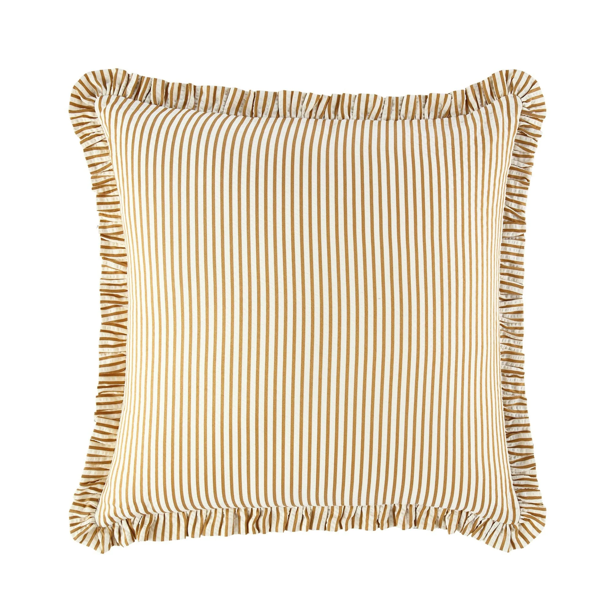 Iris Ticking Yellow Stripe Seersucker Frill Cushion - Image 3