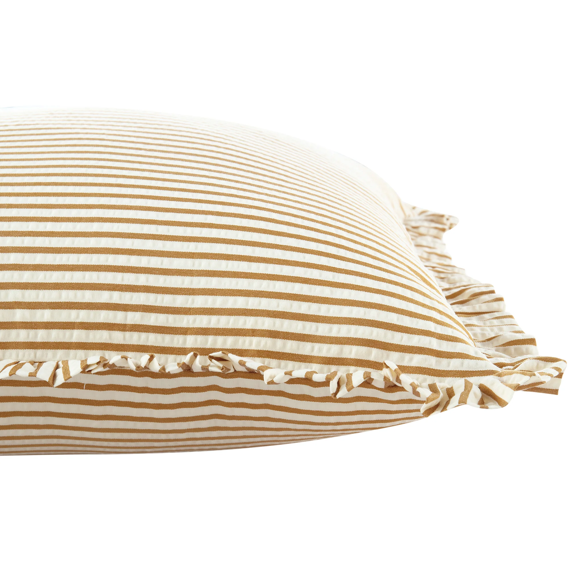 Iris Ticking Yellow Stripe Seersucker Frill Cushion - Image 4