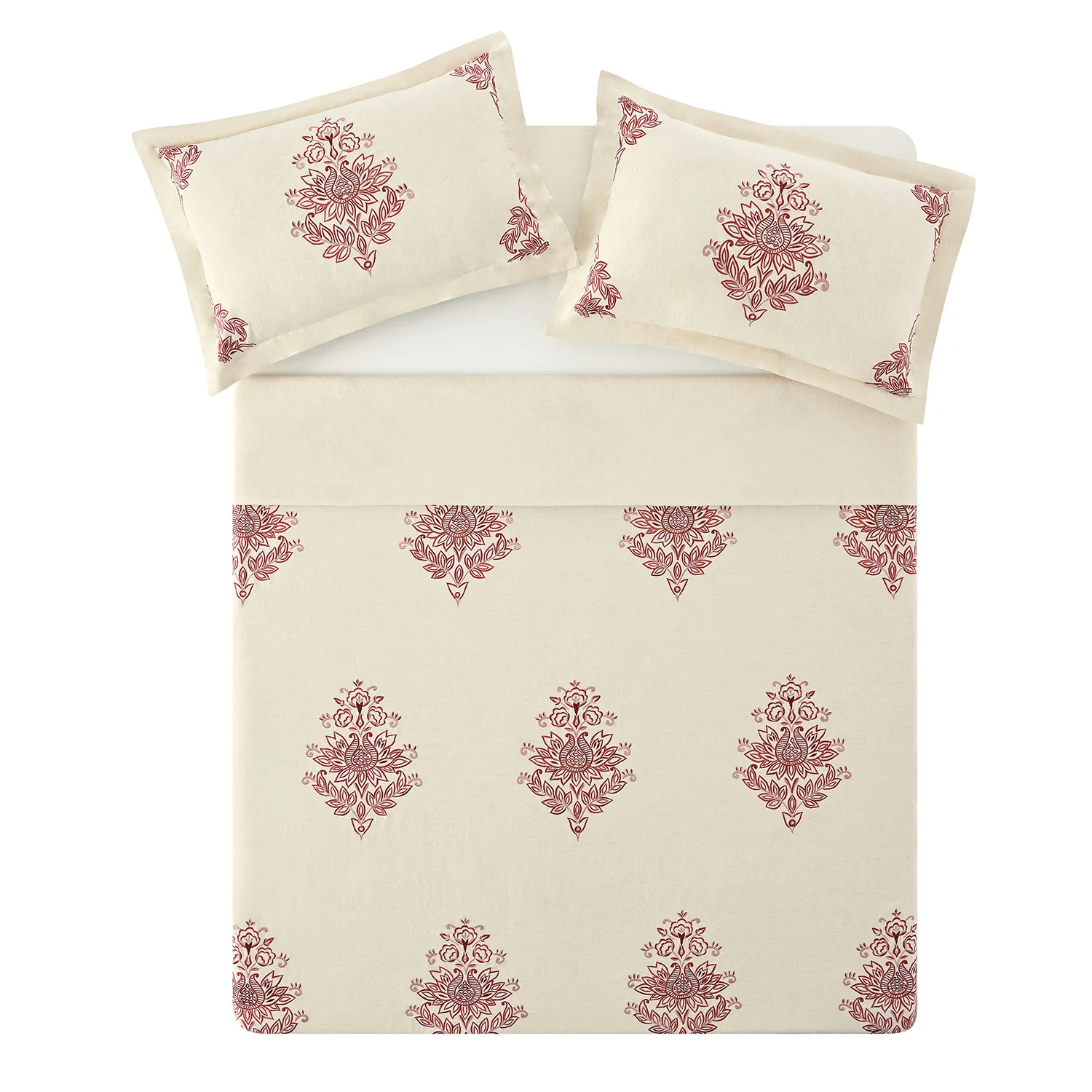 Isadora Garnet Red Damask Embroidered Linen Blend Duvet Set - Image 3