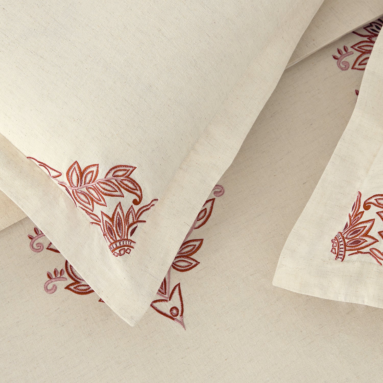 Isadora Garnet Red Damask Embroidered Linen Blend Duvet Set - Image 7