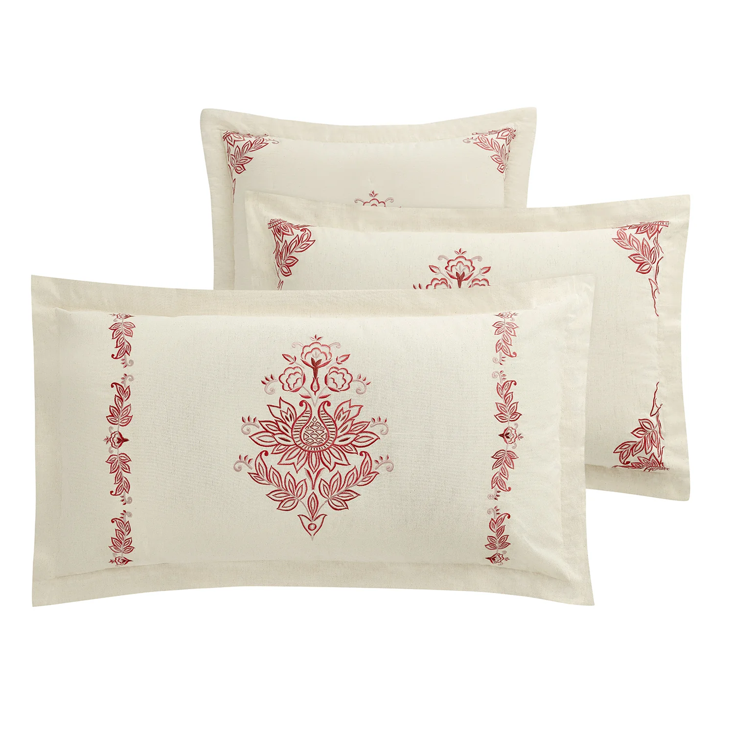 Isadora Garnet Red Damask Embroidered Linen Blend King Size Oxford Pillowcases - Pair - Image 2