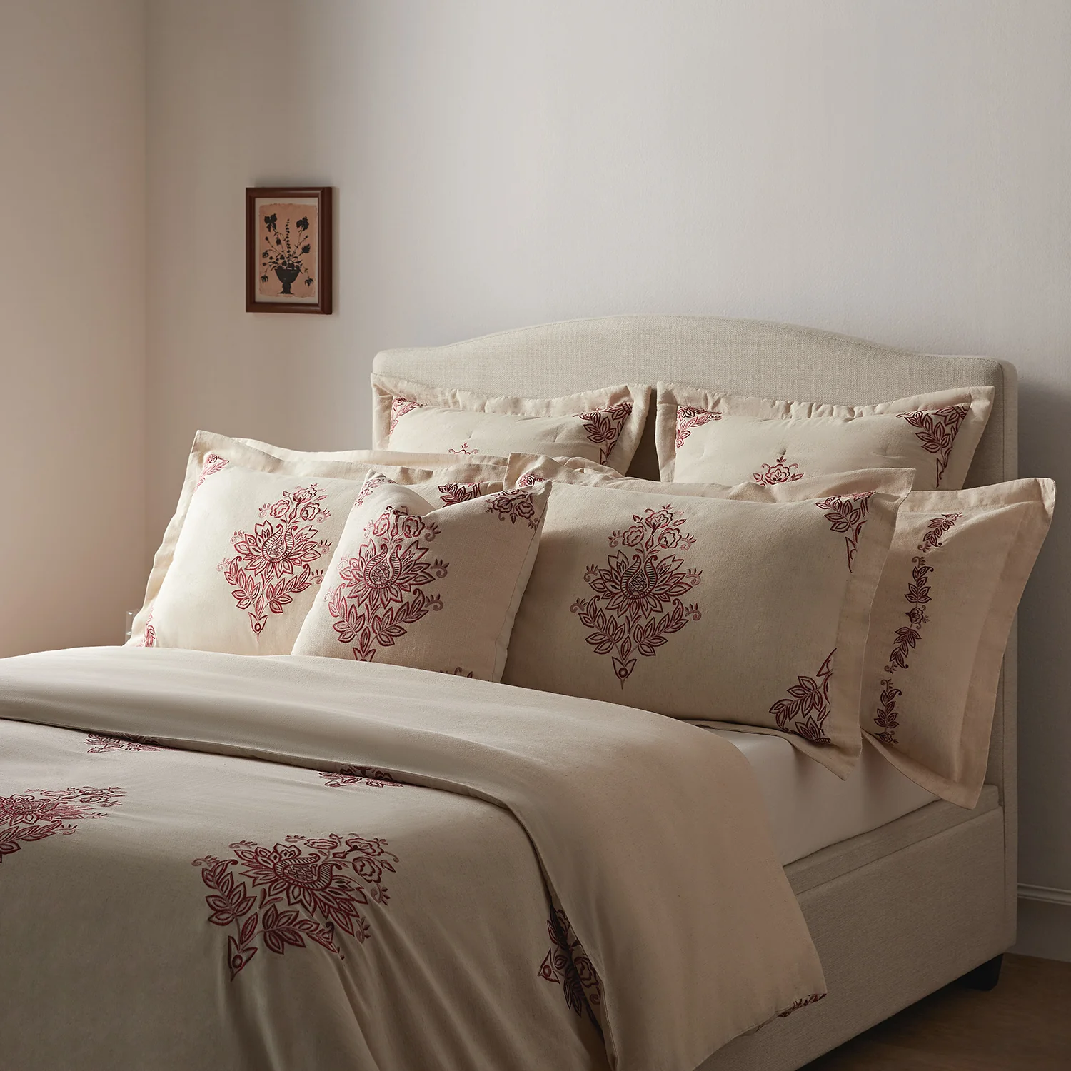 Isadora Garnet Red Damask Embroidered Linen Blend Regular Pillowcases - Pair - Image 2