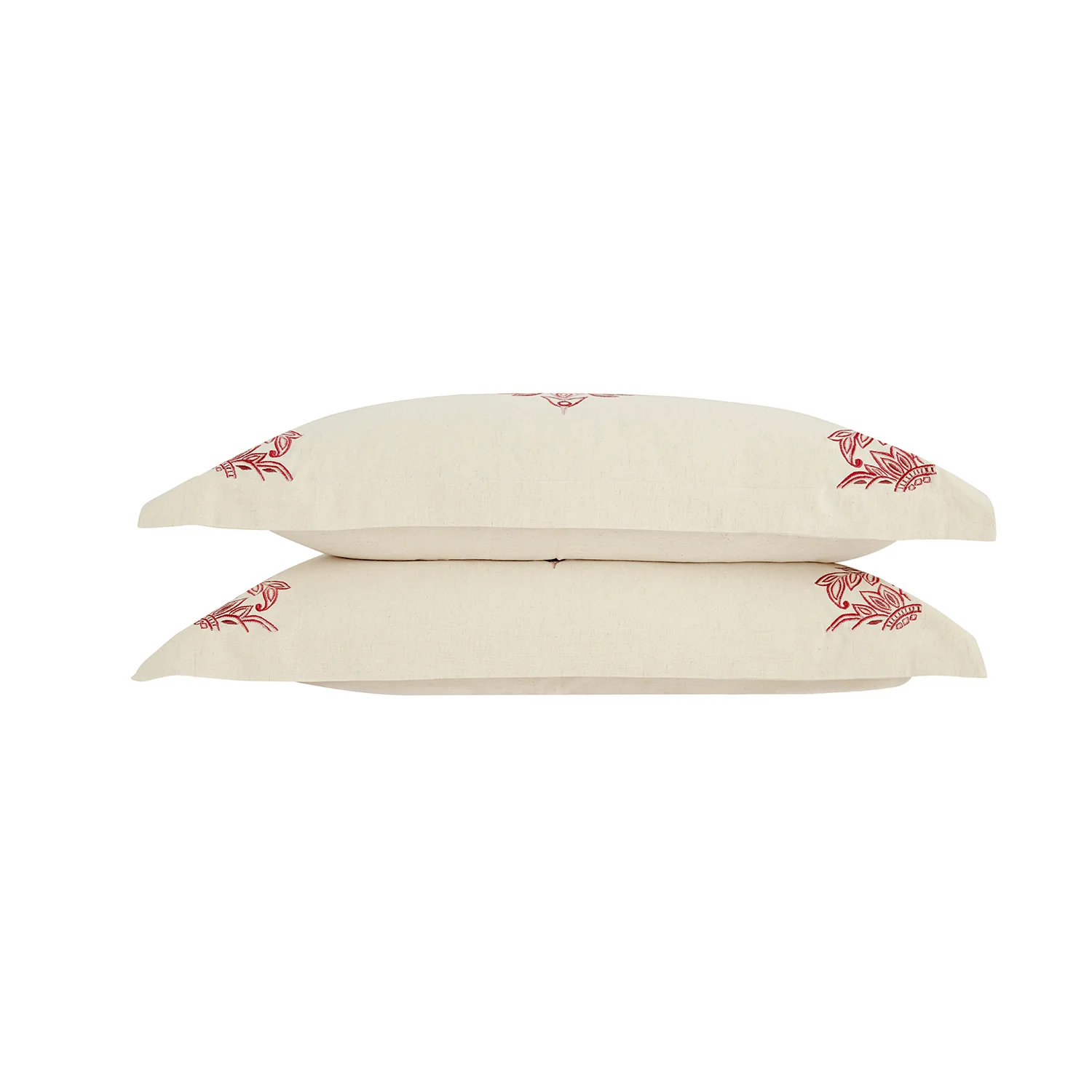 Isadora Garnet Red Damask Embroidered Linen Blend Regular Pillowcases - Pair - Image 3