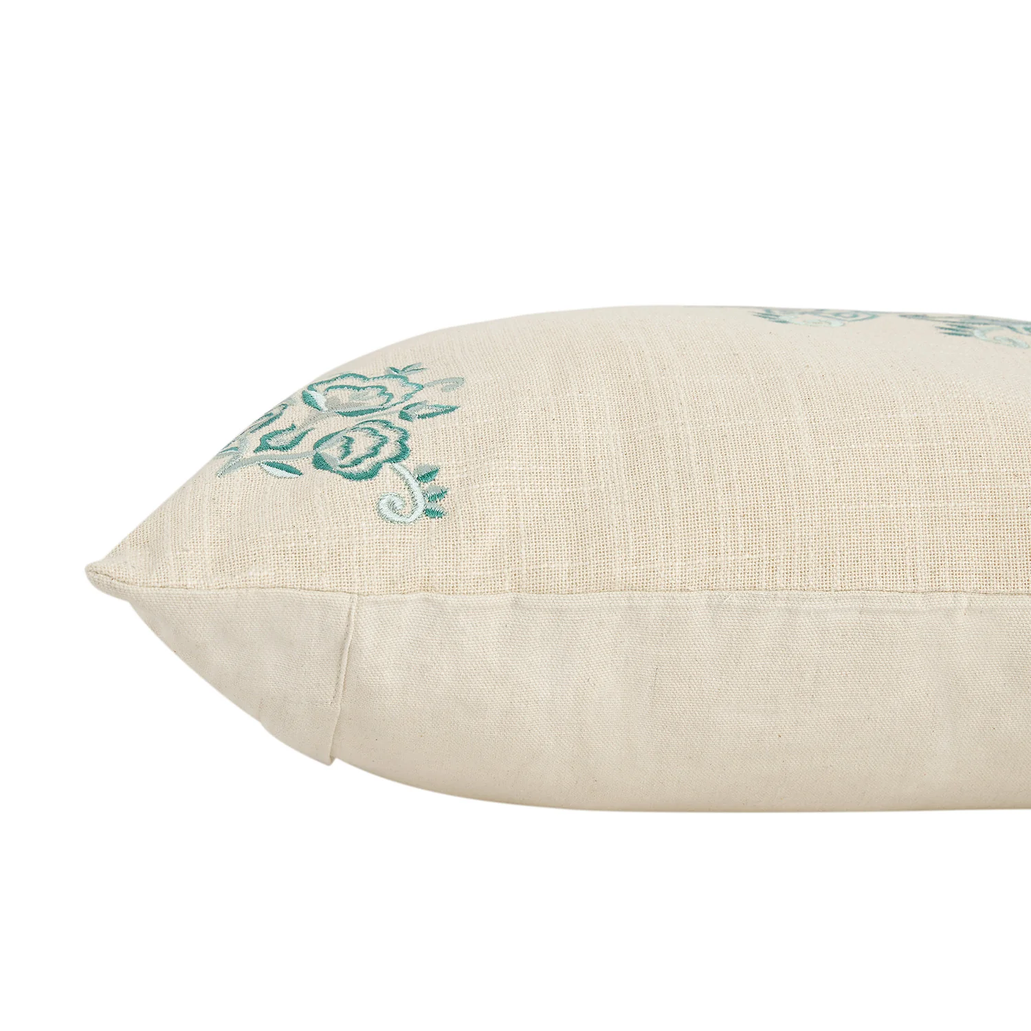 Isadora Teal Damask Embroidered Cotton Cushion - Image 2