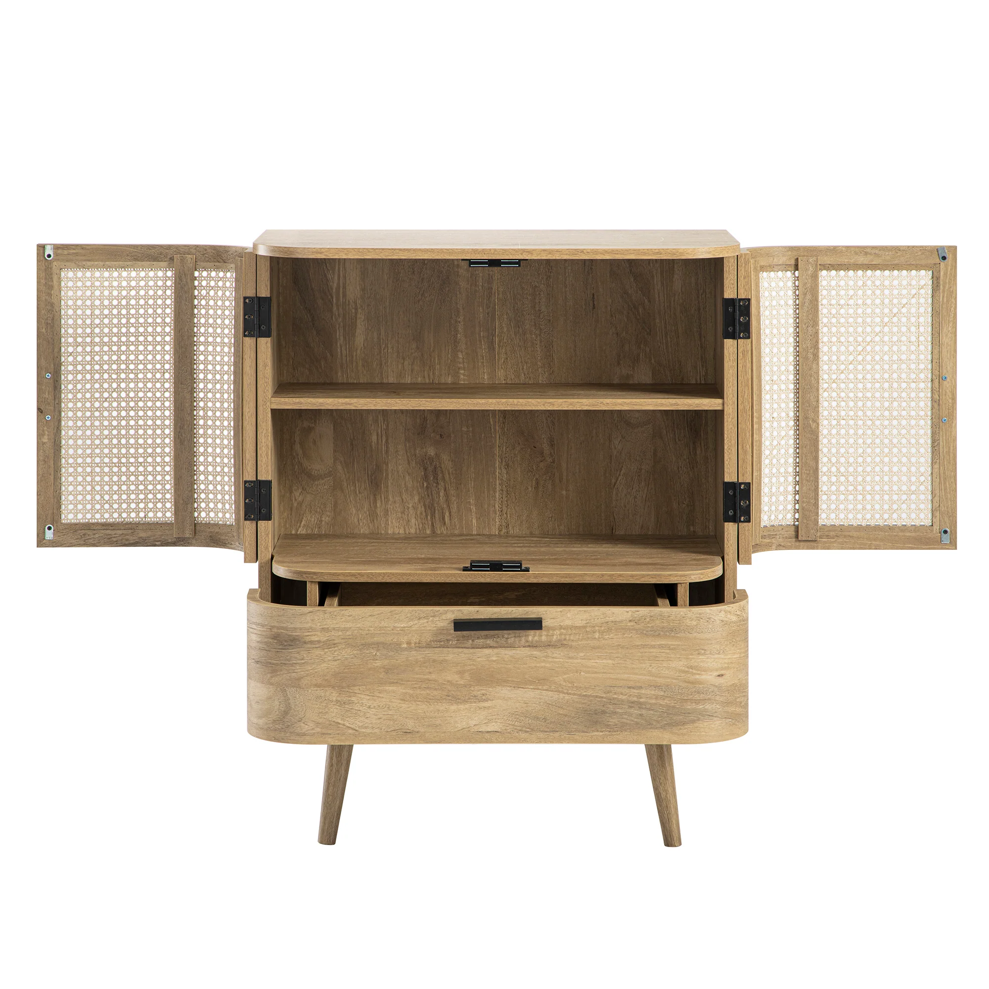 Izzy Curved Rattan 1-Drawer Small Sideboard, Natural - Image 10