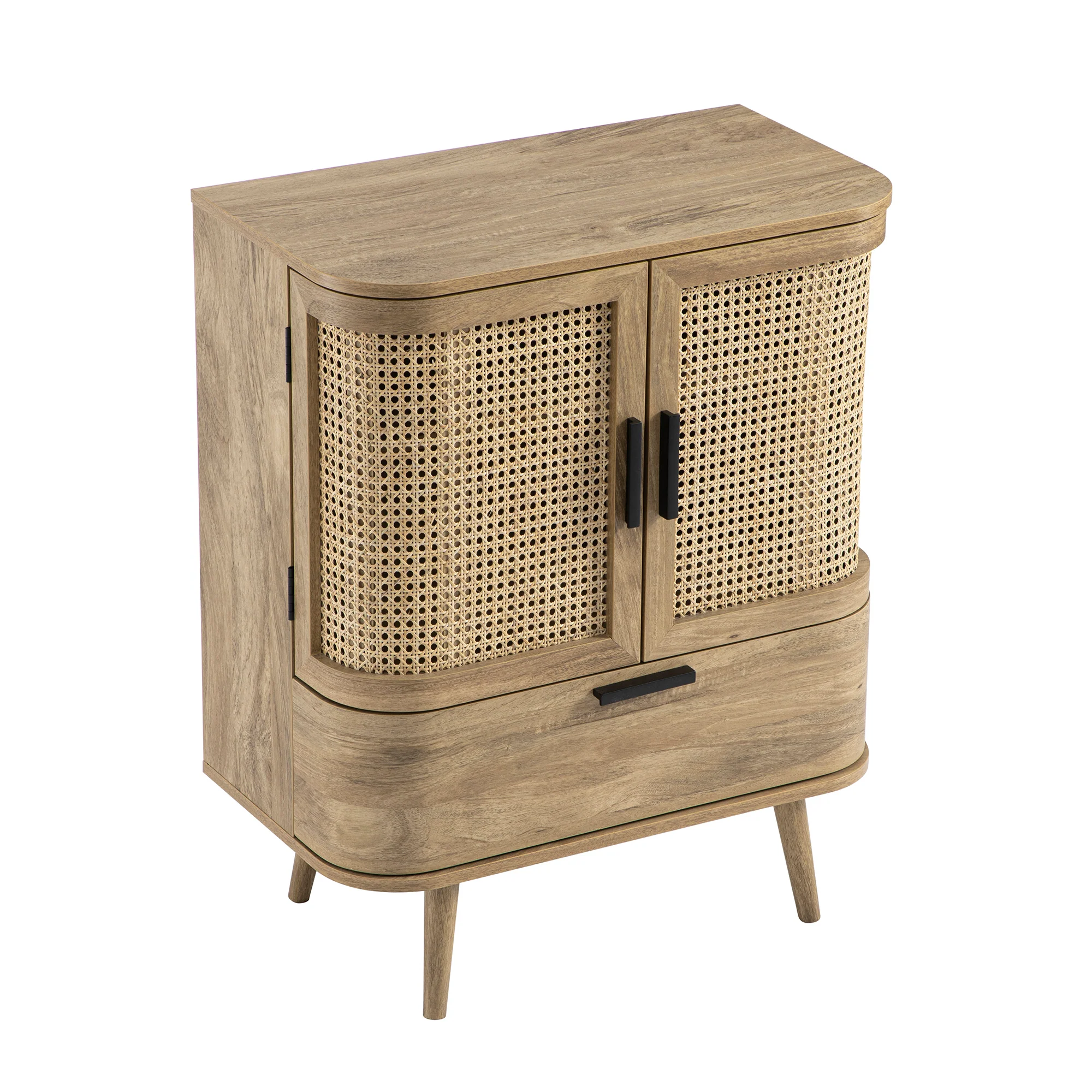 Izzy Curved Rattan 1-Drawer Small Sideboard, Natural - Image 12