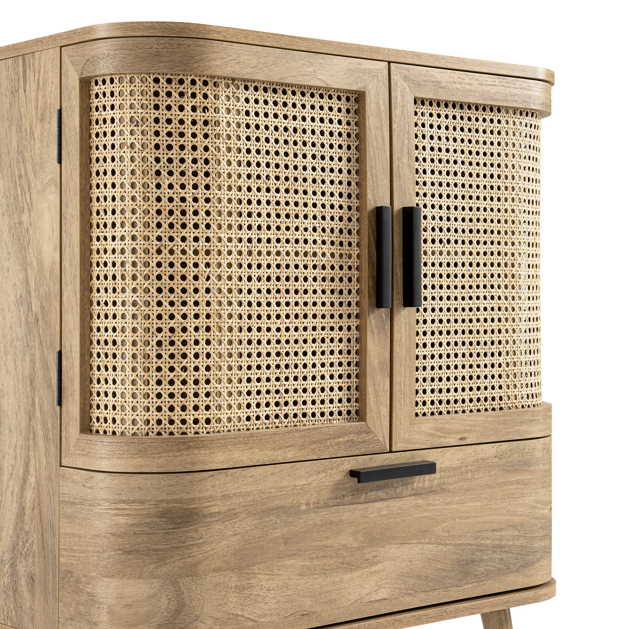 Izzy Curved Rattan 1-Drawer Small Sideboard, Natural - Image 14