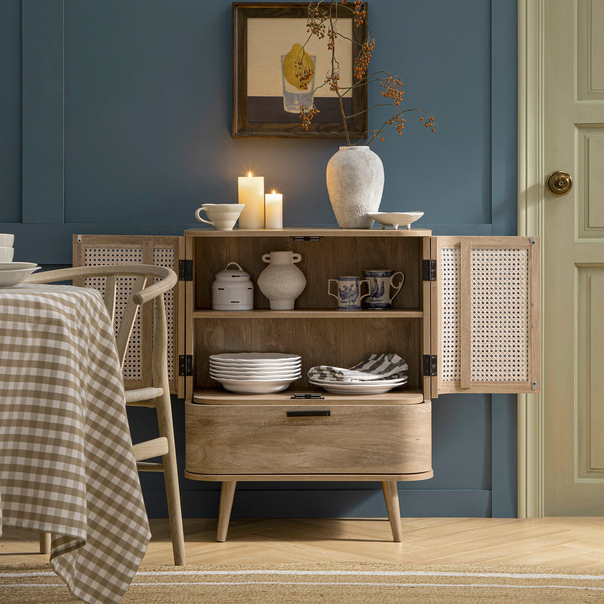 Izzy Curved Rattan 1-Drawer Small Sideboard, Natural - Image 3