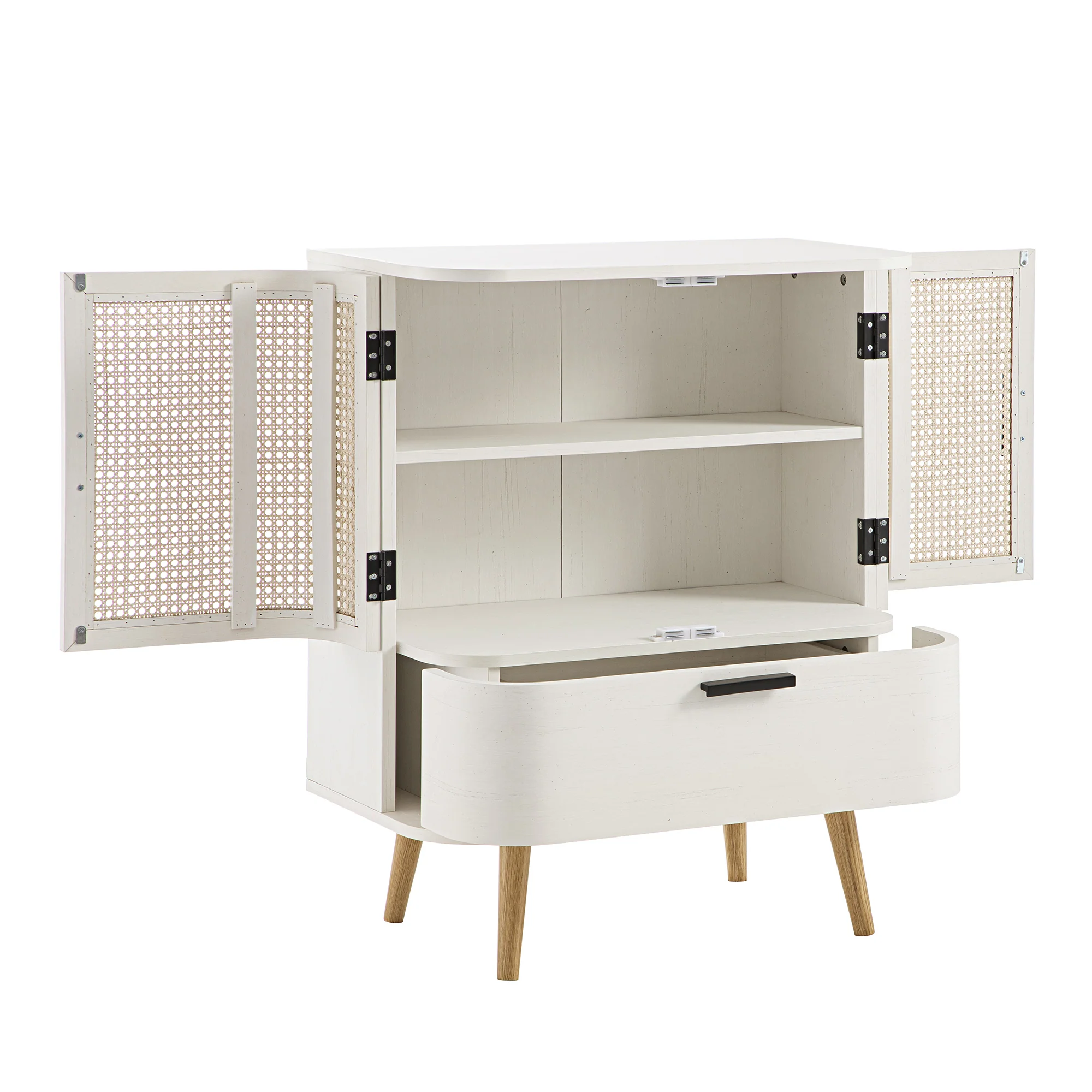 Izzy Curved Rattan 1-Drawer Small Sideboard, White - Image 11