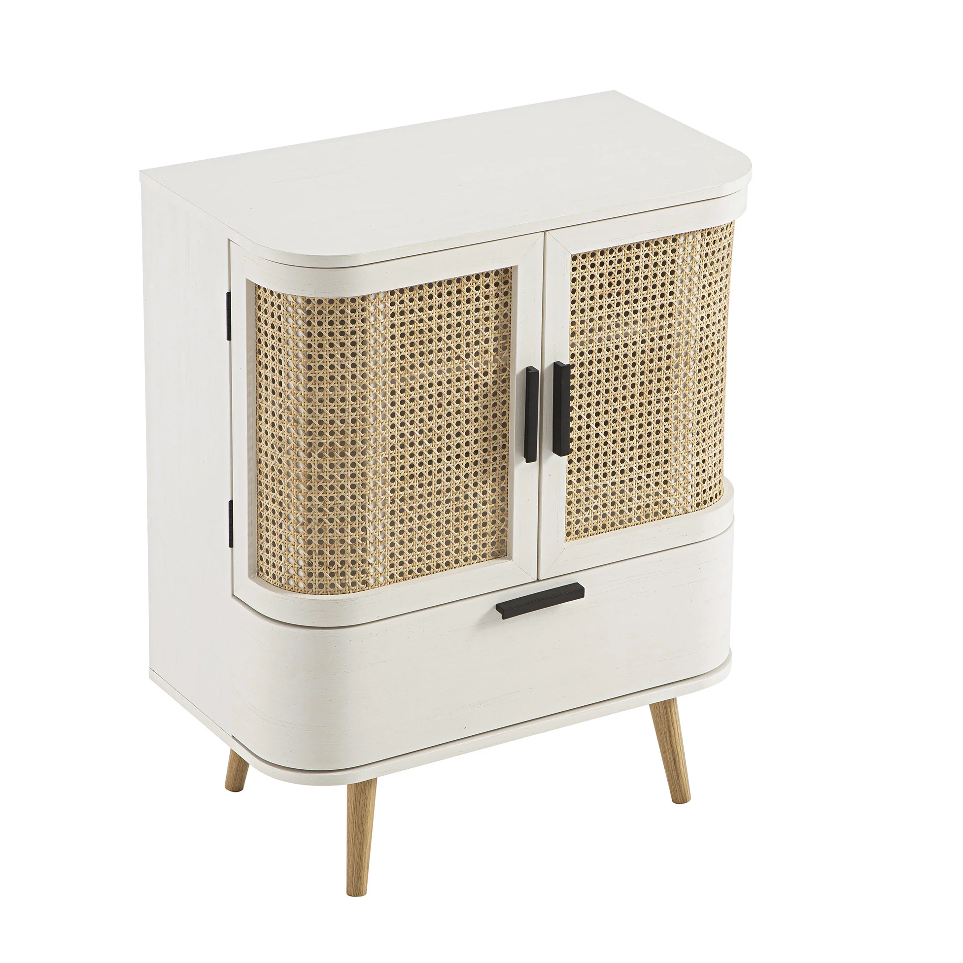 Izzy Curved Rattan 1-Drawer Small Sideboard, White - Image 12