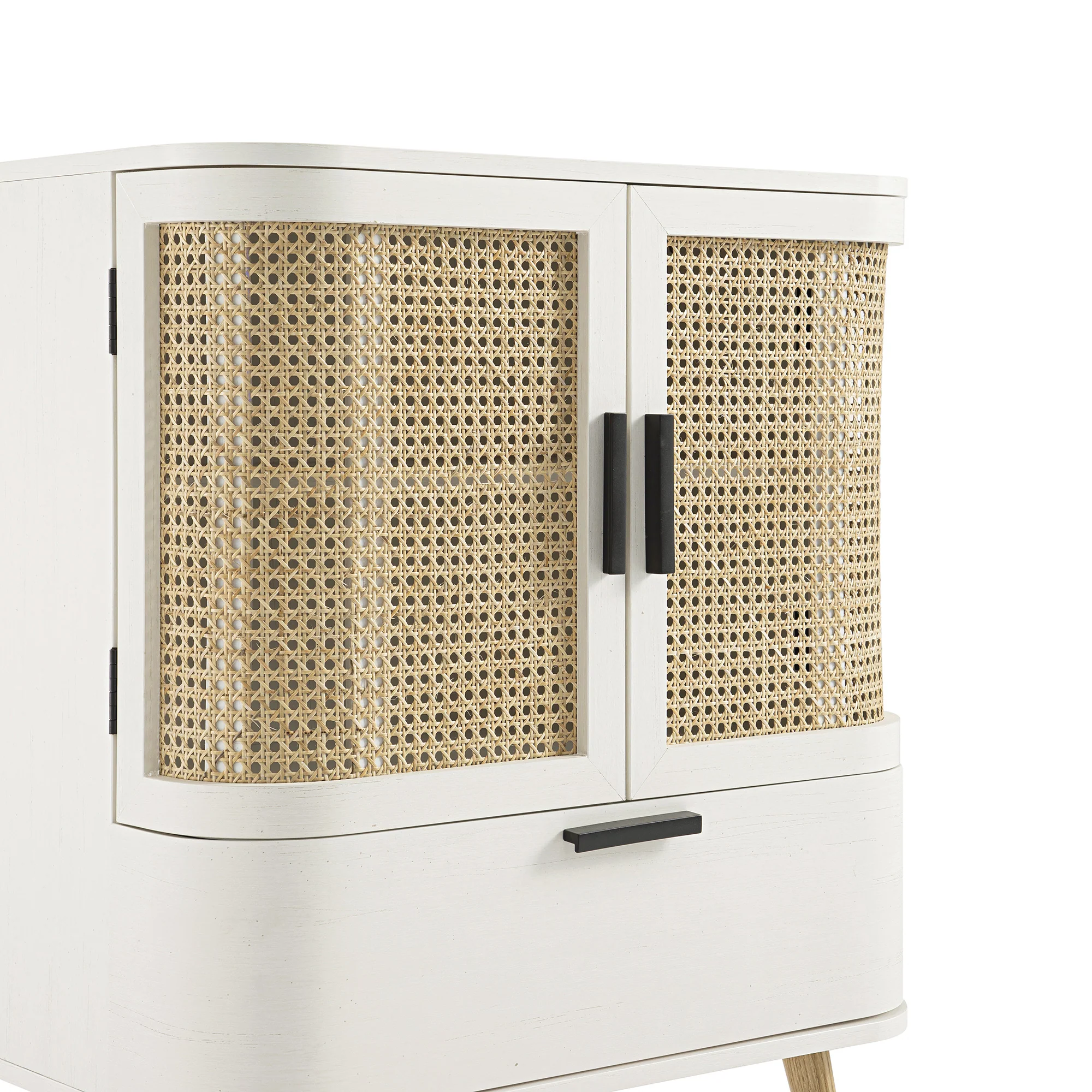 Izzy Curved Rattan 1-Drawer Small Sideboard, White - Image 14
